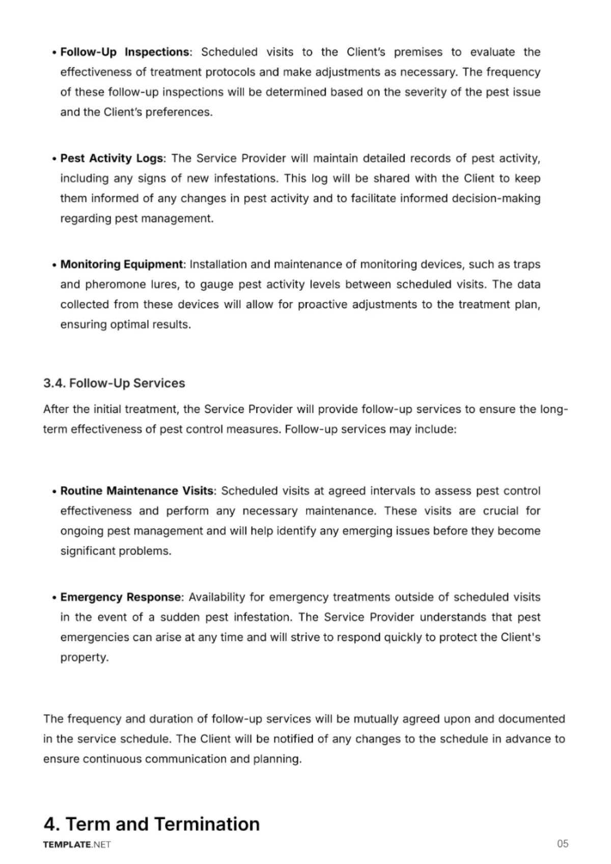 Free Pest Control Service Contract Template to Edit Online