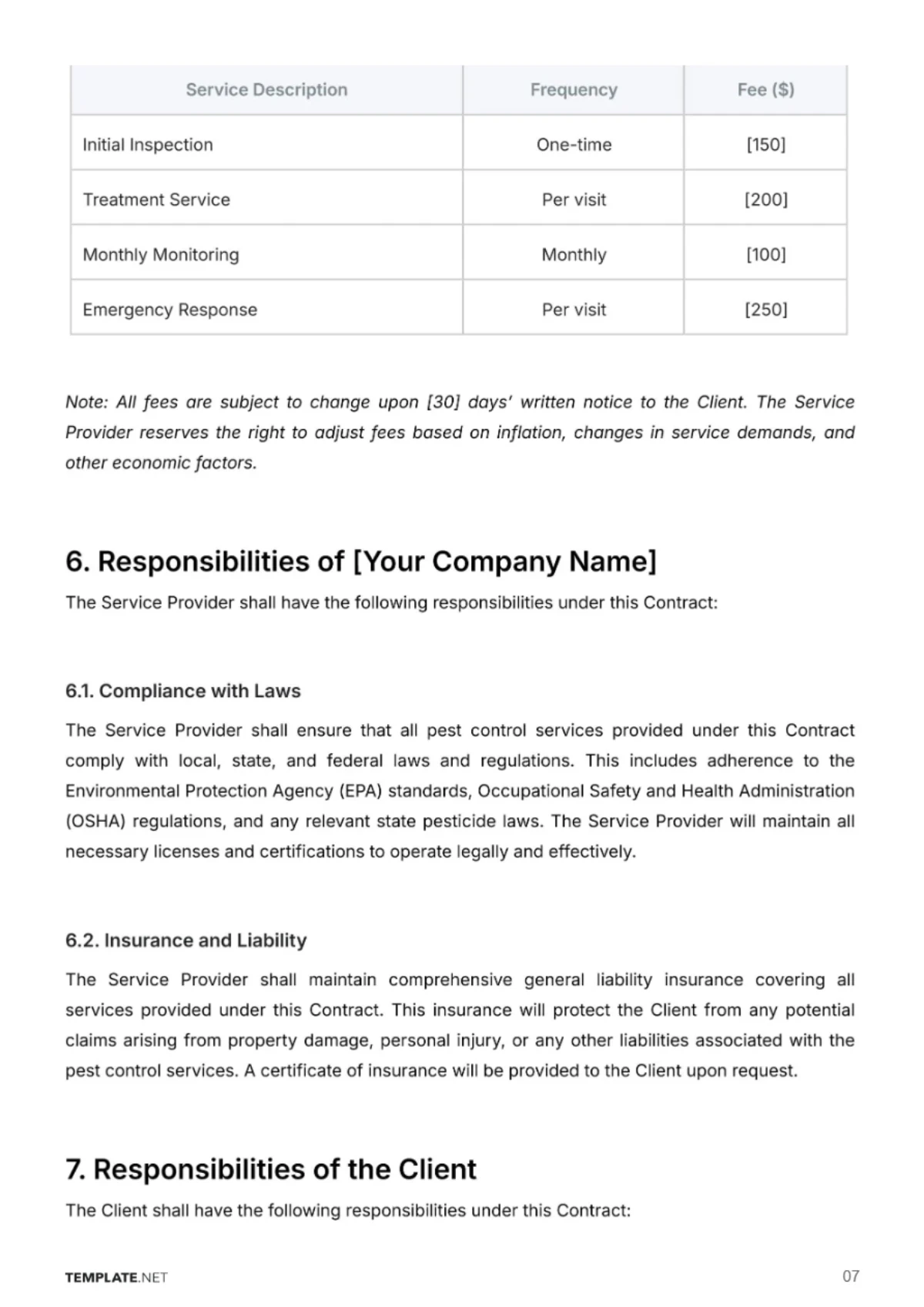 Free Pest Control Service Contract Template to Edit Online