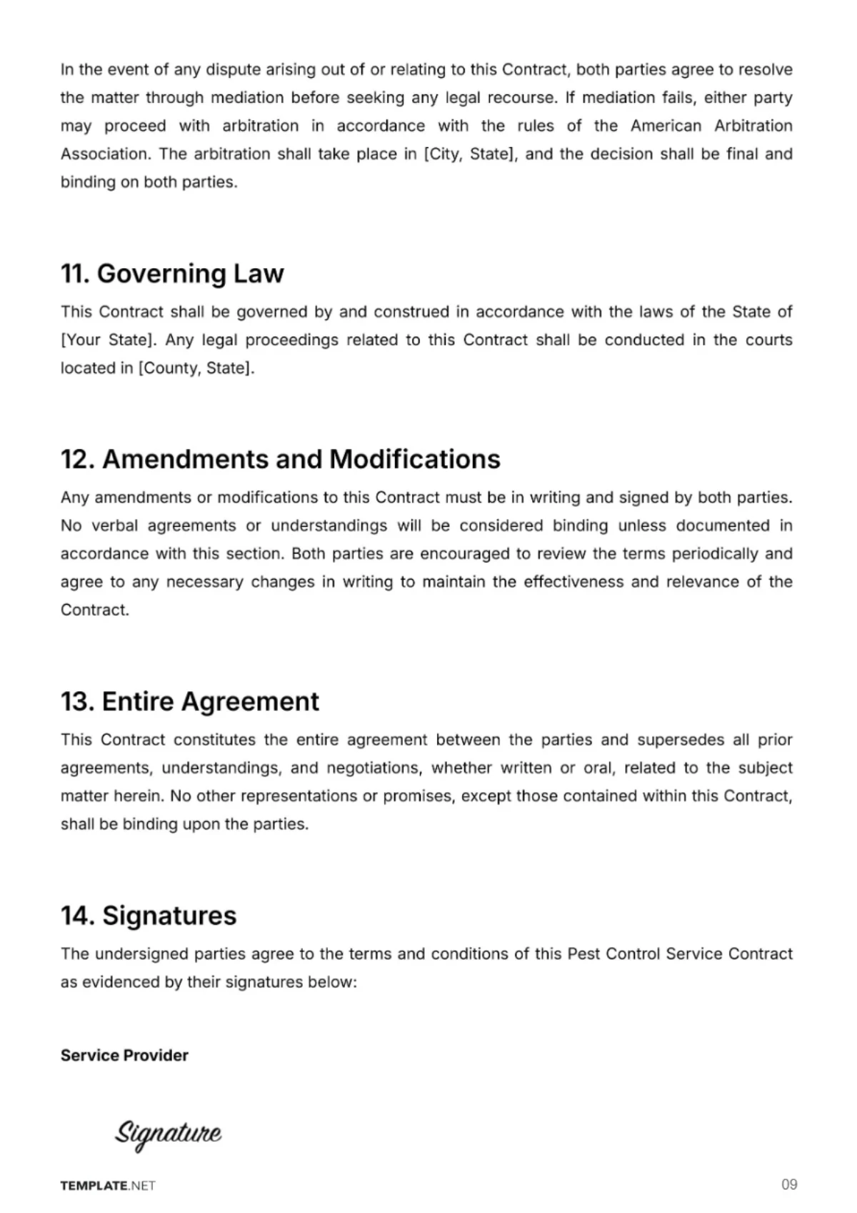 Free Pest Control Service Contract Template to Edit Online