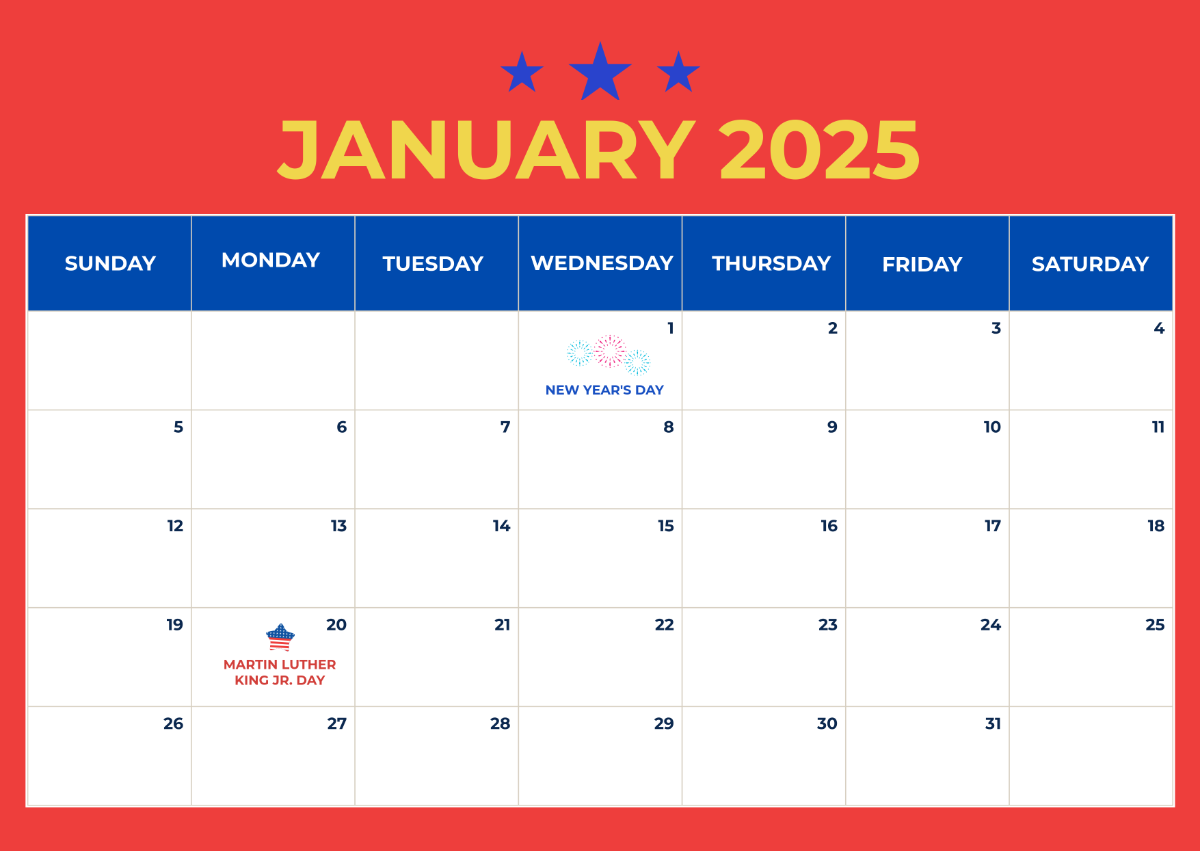 January 2025 Calendar with US Holidays