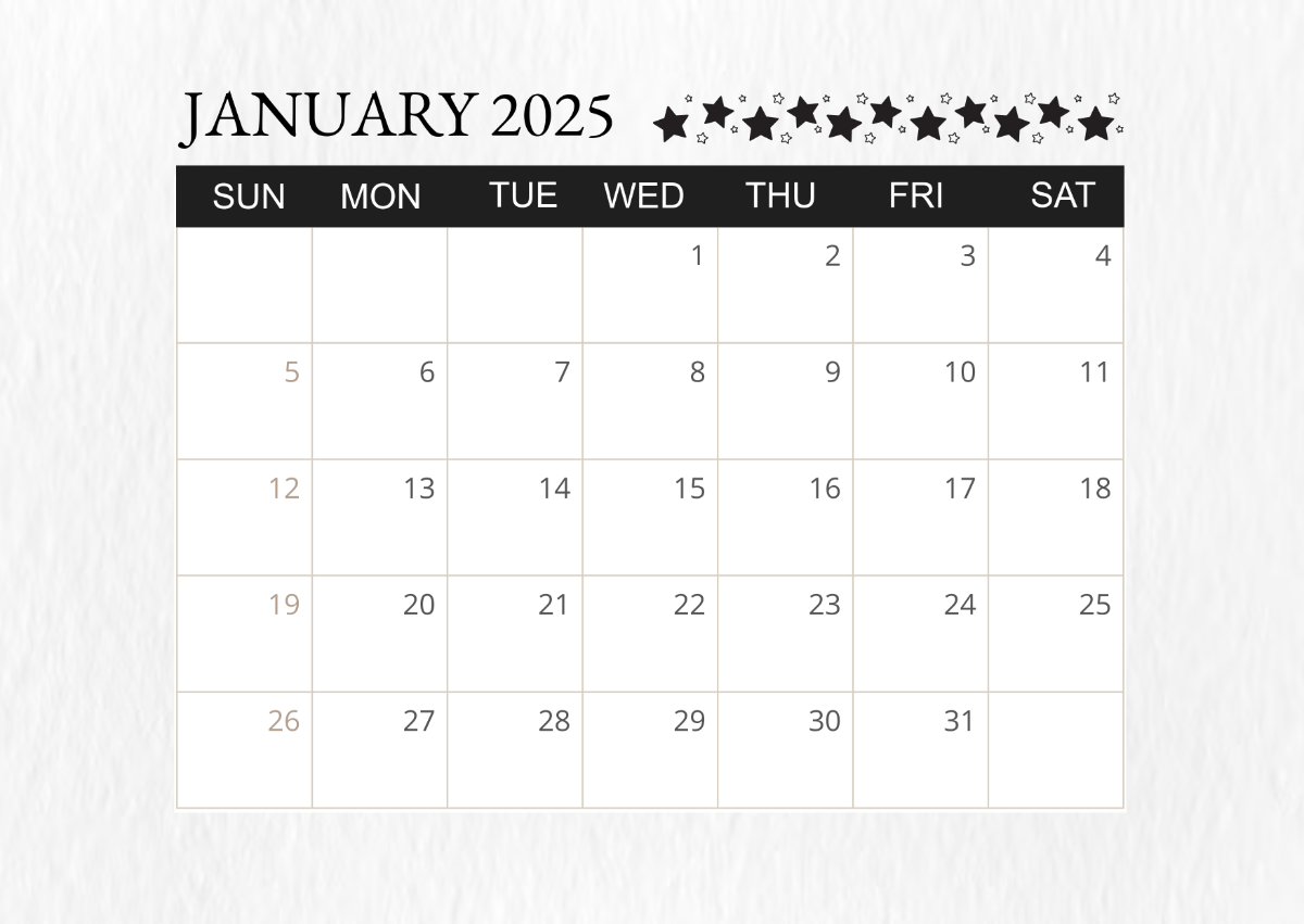 Blank January 2025 Calendar