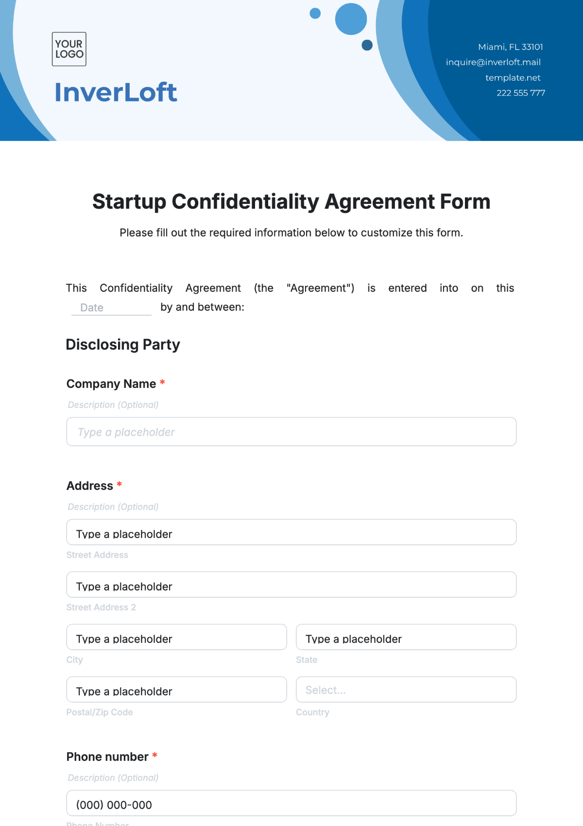 Startup Confidentiality Agreement Form Template - Edit Online & Download