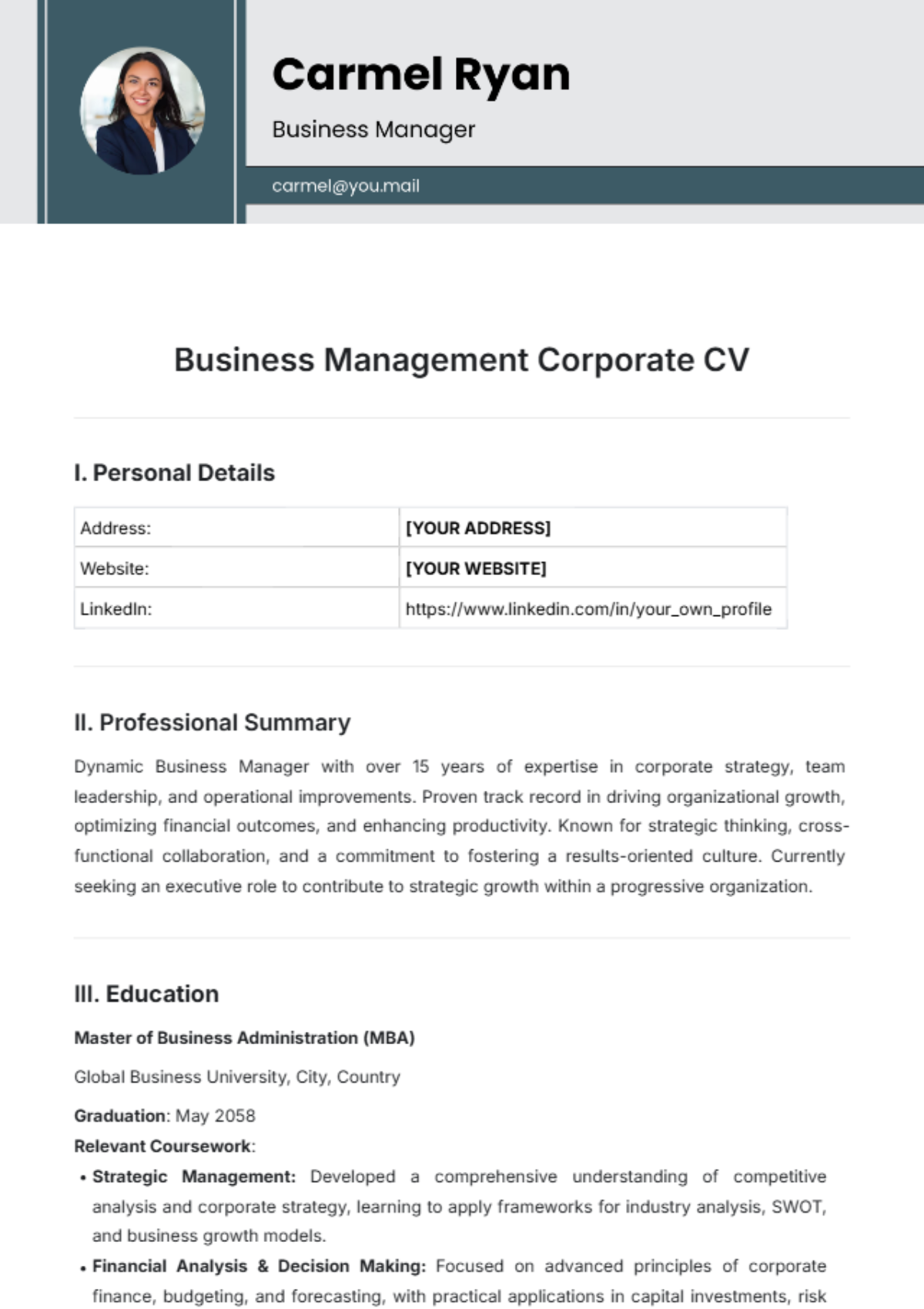 Business Management Corporate CV Template