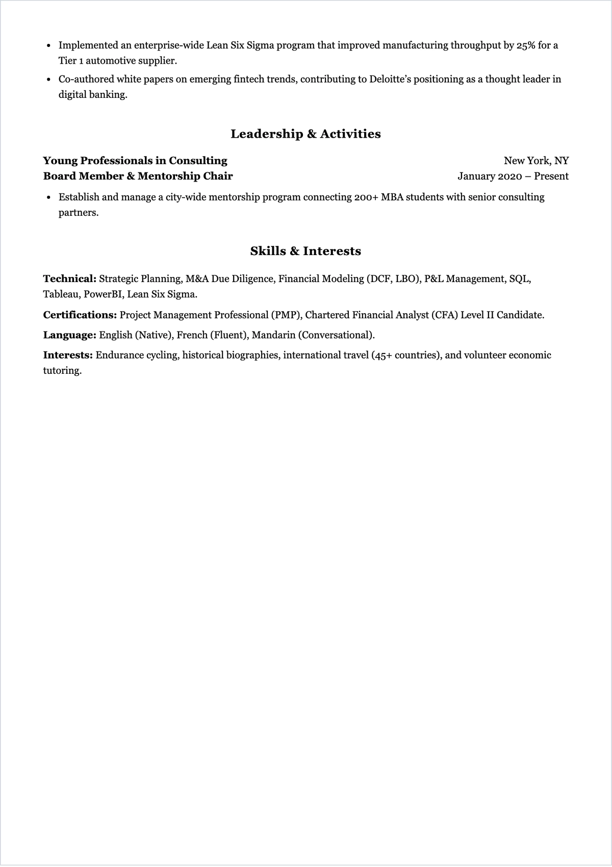 Free Sample Harvard Corporate ATS CV Template, AI CV Builder