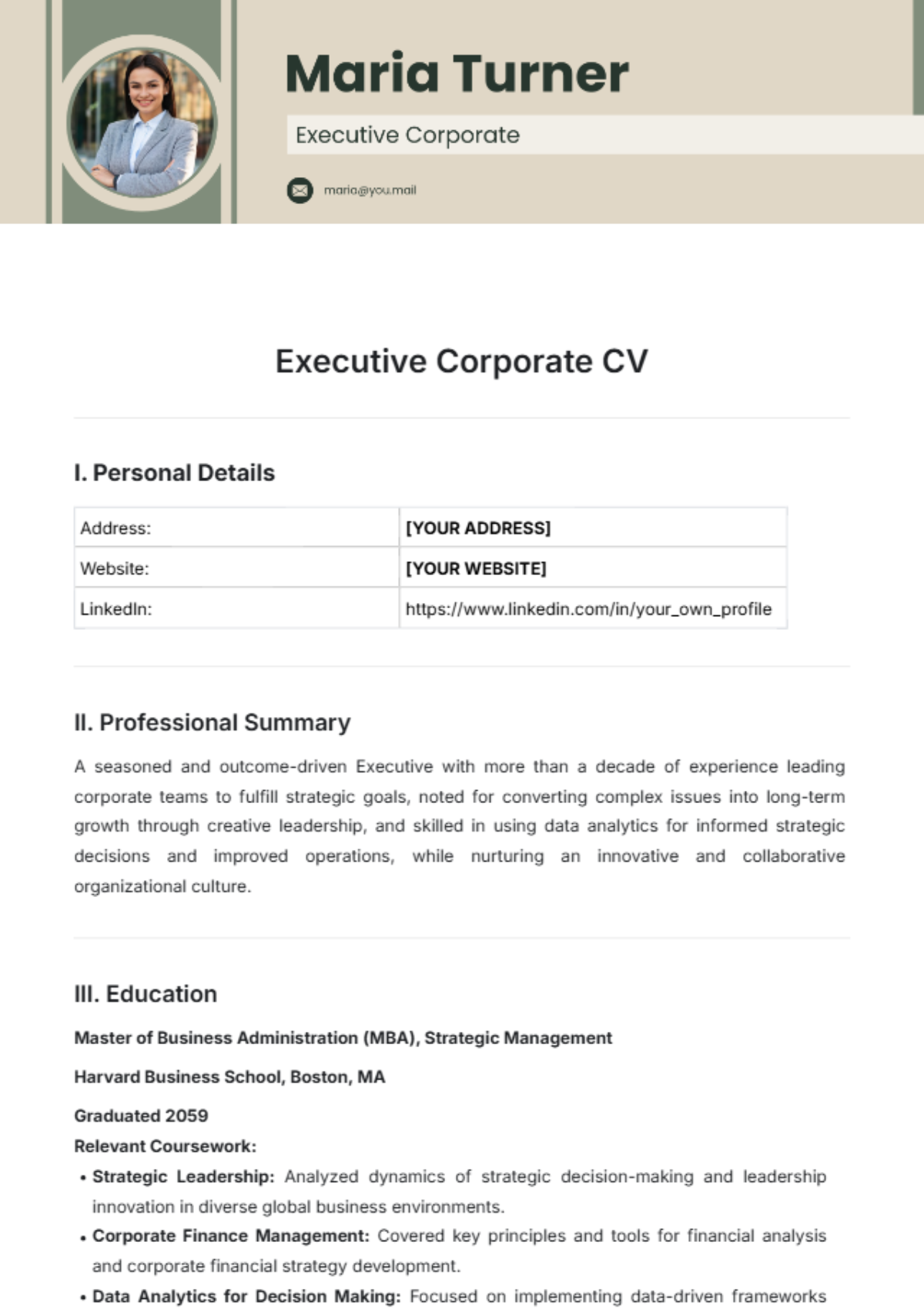 Executive Corporate CV Template