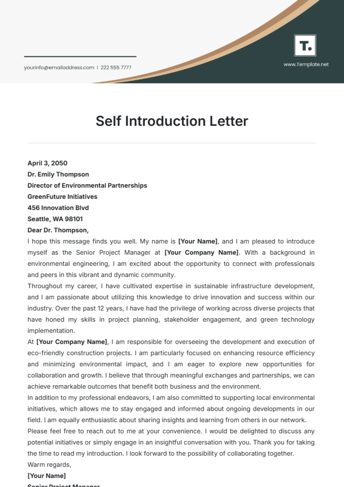 Self Introduction Letter Template