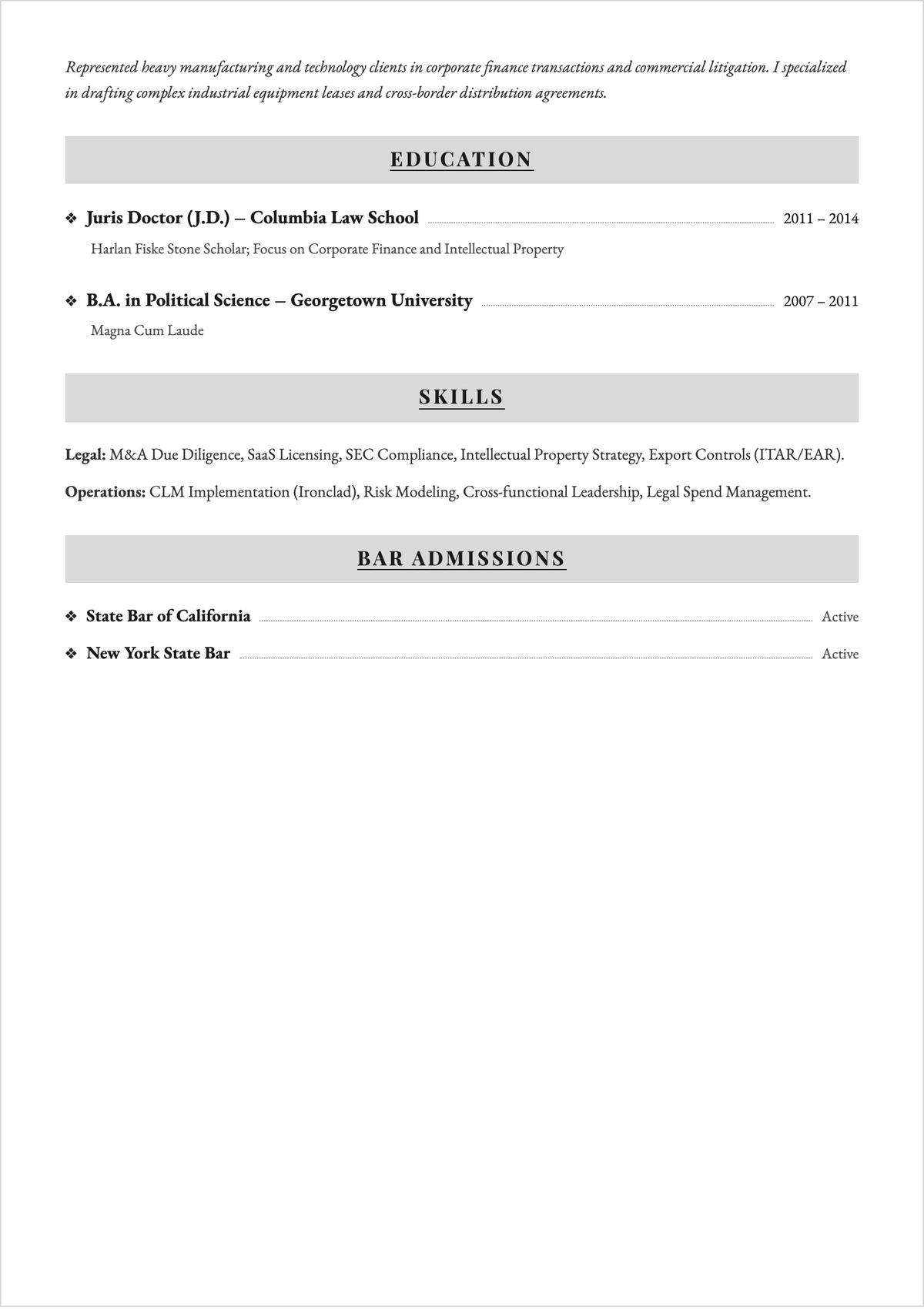 Free Corporate ATS CV for Legal Professional Template, AI CV Builder