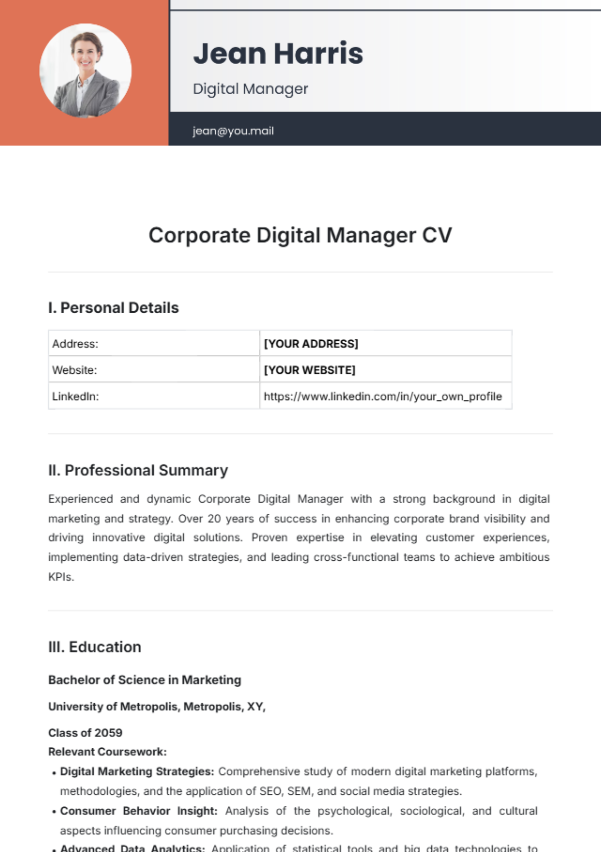 Corporate Digital Manager CV Template