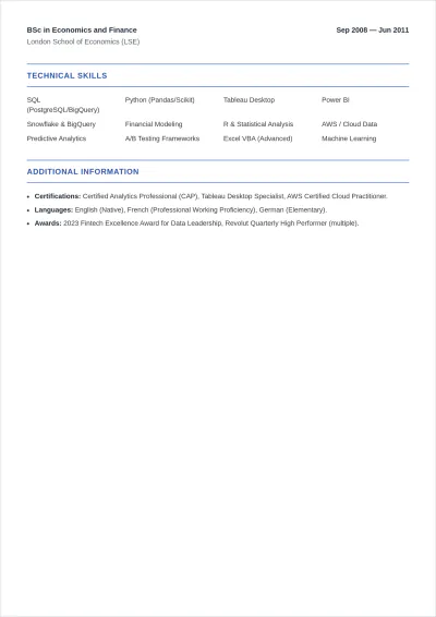 Free Corporate Analytics ATS CV Outline Template, AI CV Builder