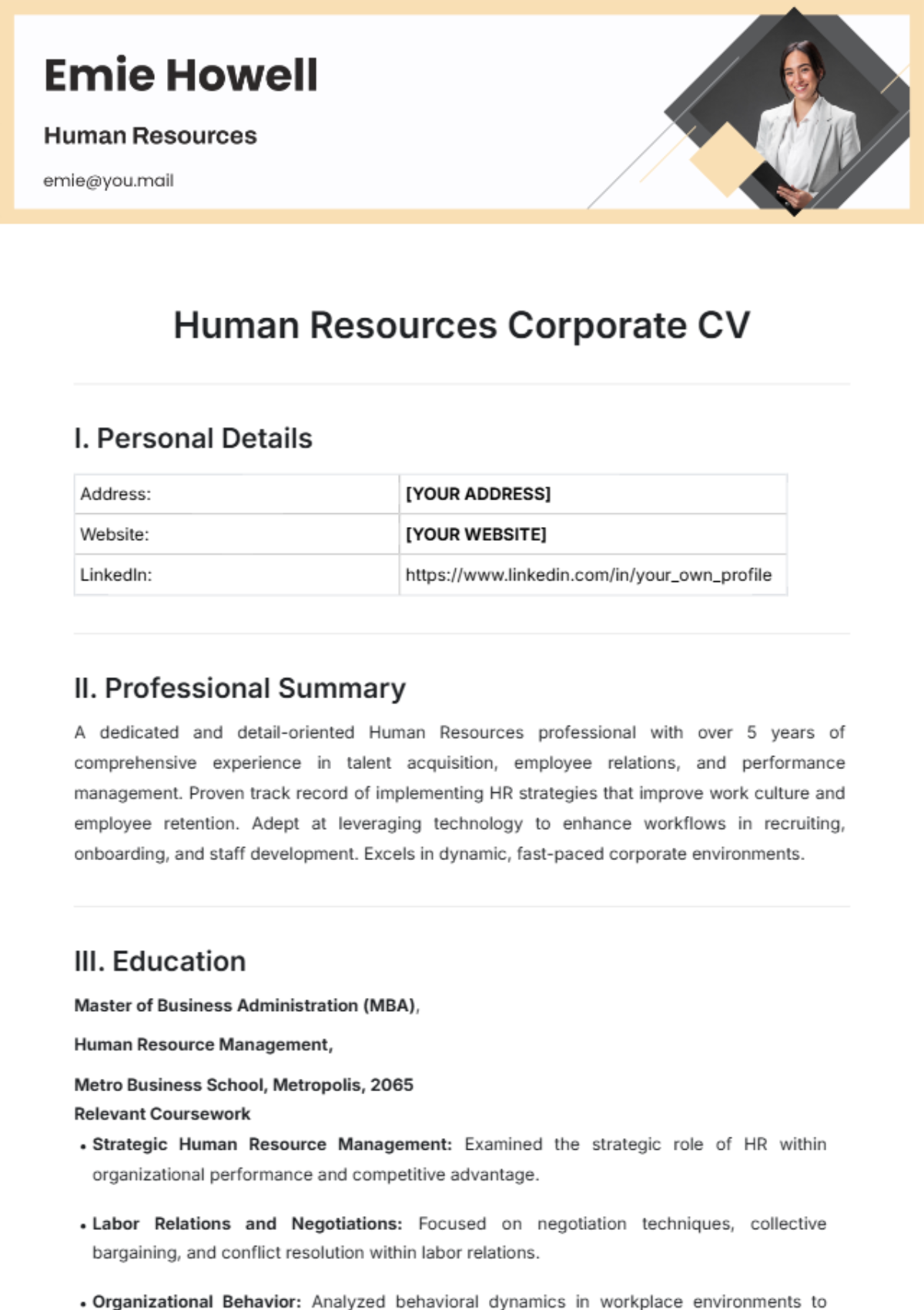 Human Resources Corporate CV Template