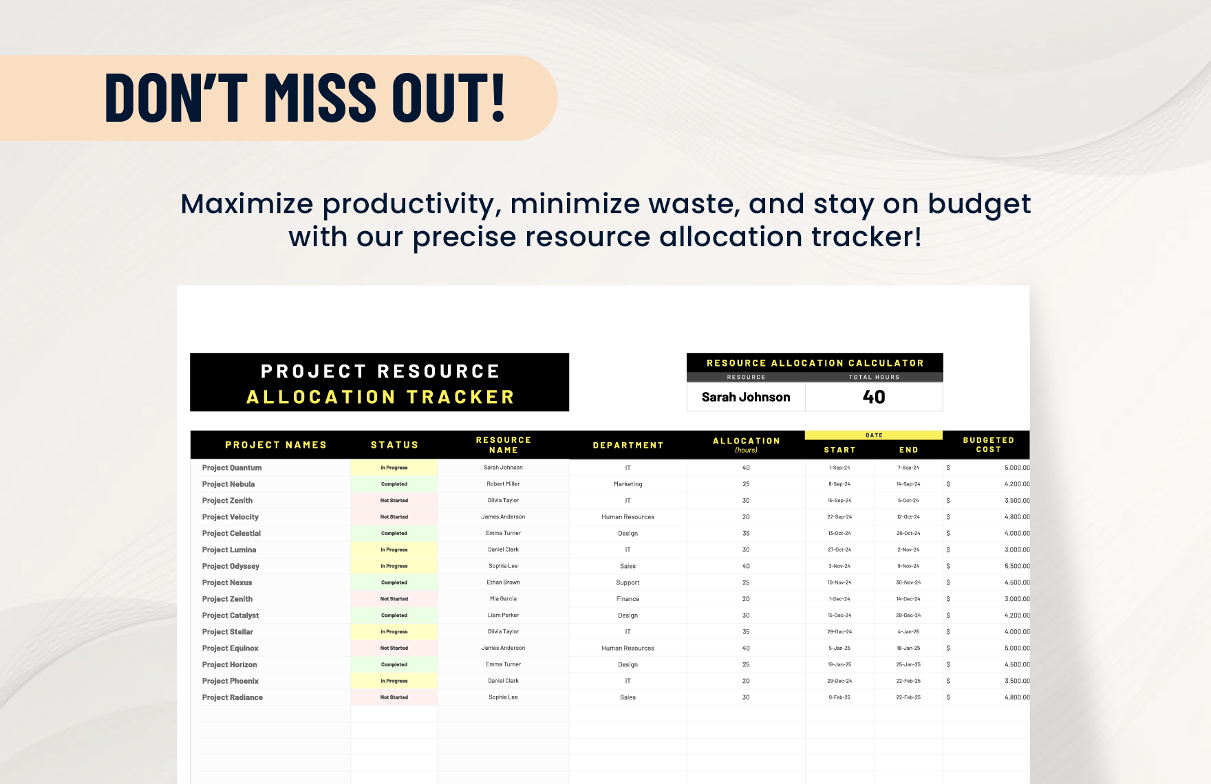 Project Resource Allocation Tracker Template