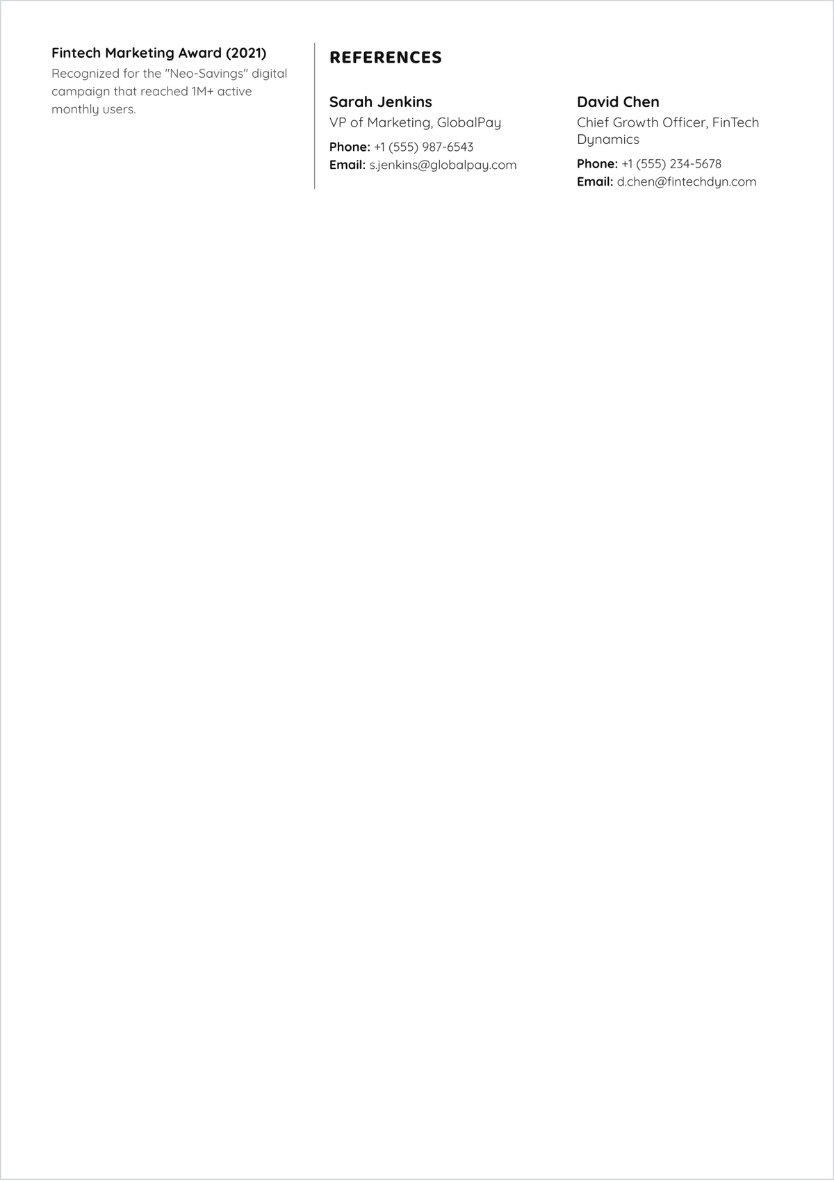 Free Marketing Executive Corporate ATS CV Template, AI CV Builder