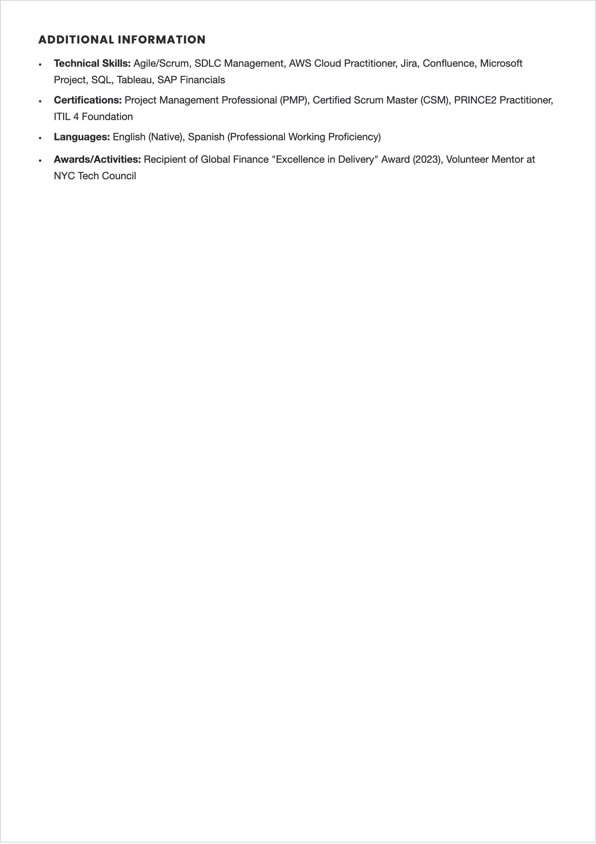 Free Project Manager Corporate ATS CV Template, AI CV Builder