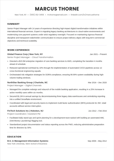 Free Project Manager Corporate ATS CV Template, AI CV Builder