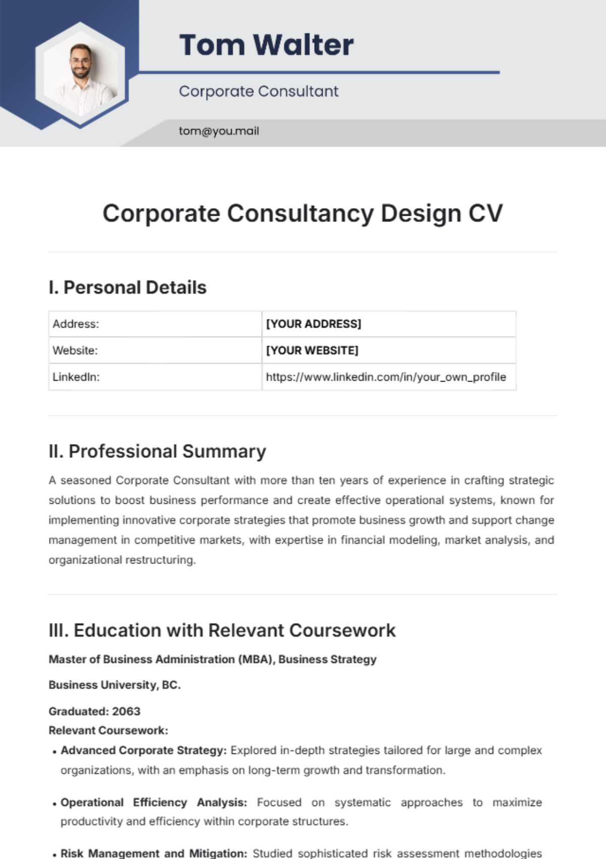 Corporate Consultancy Design CV Template