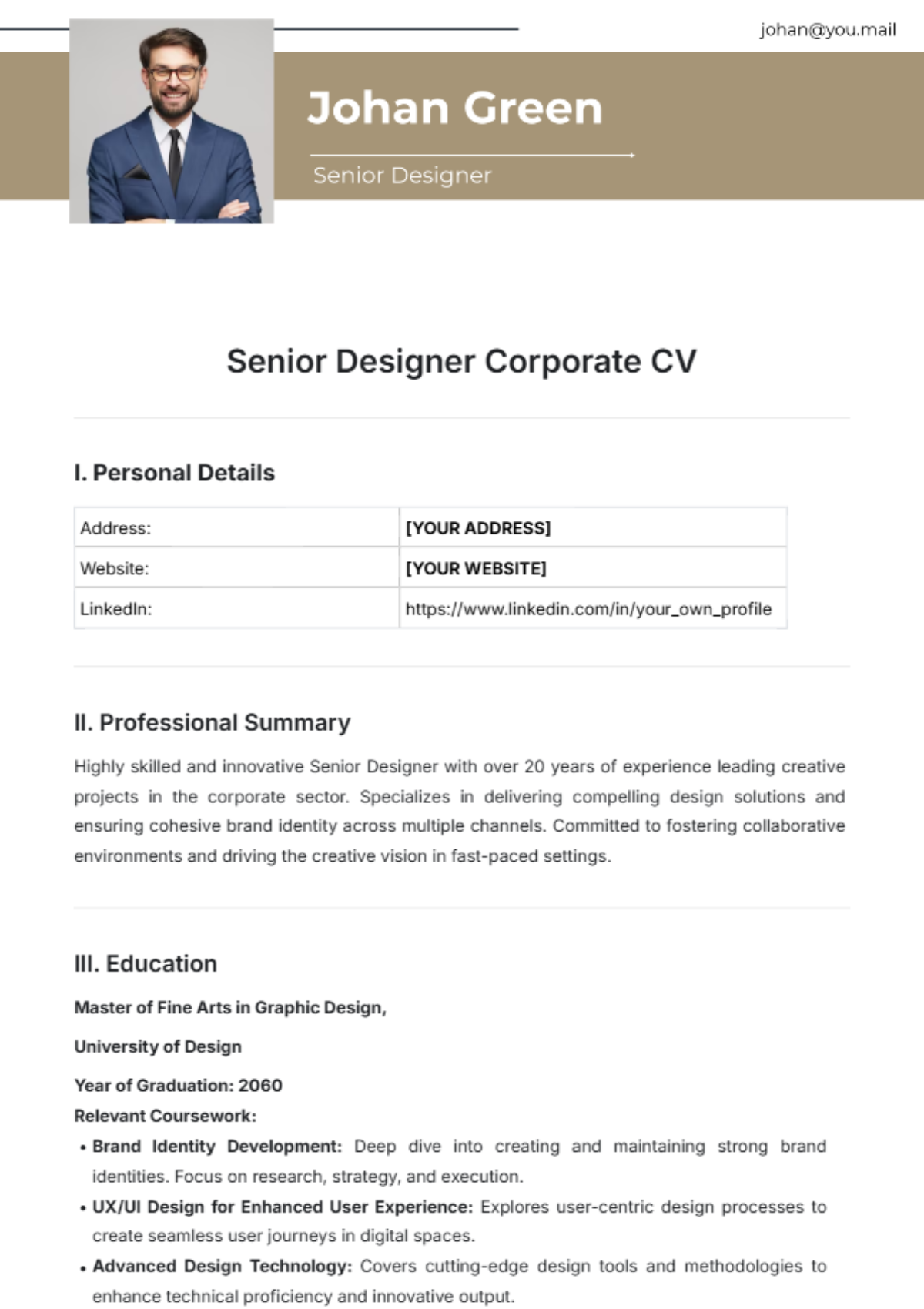 Senior Designer Corporate CV Template