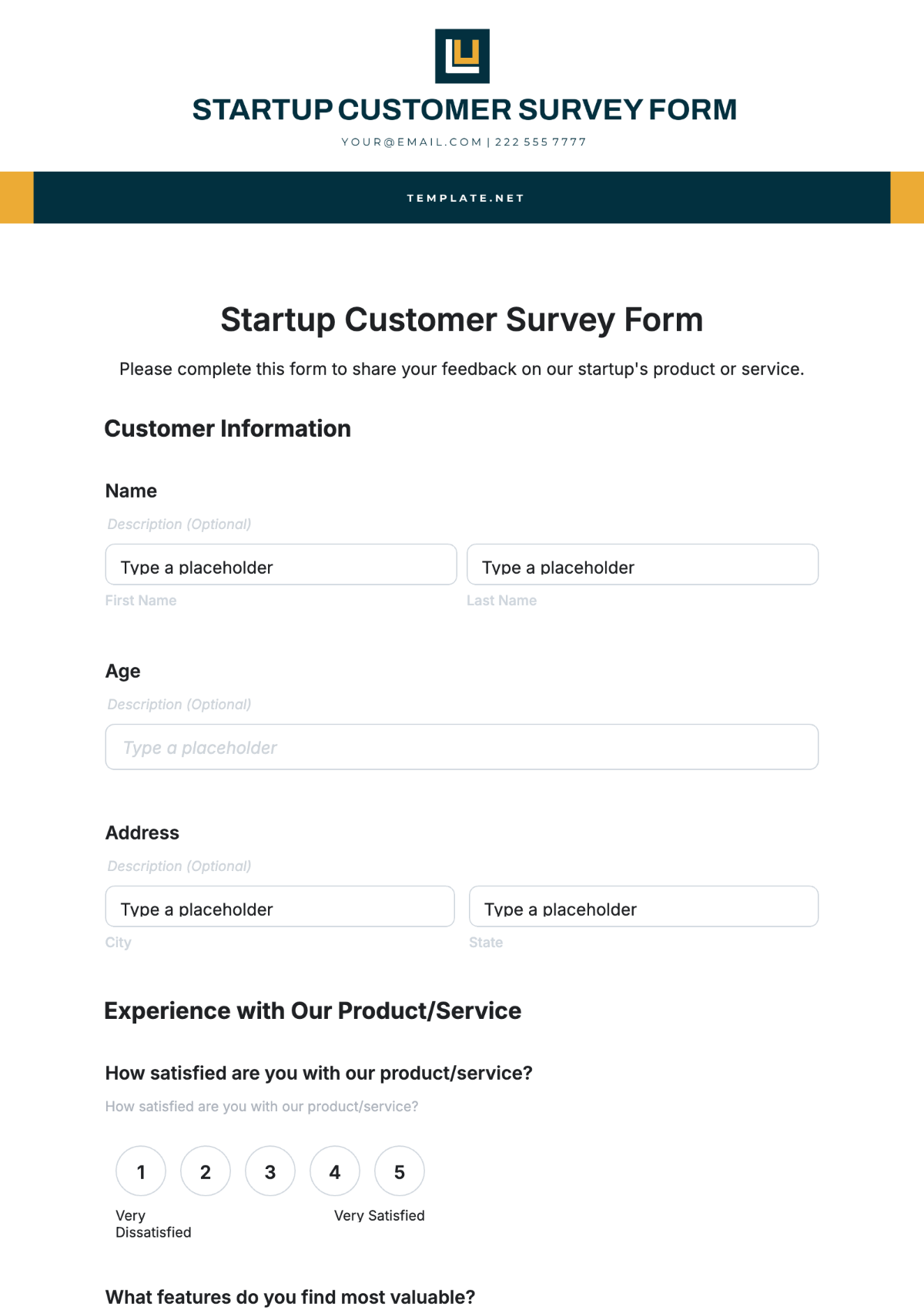 Startup Customer Survey Form Template