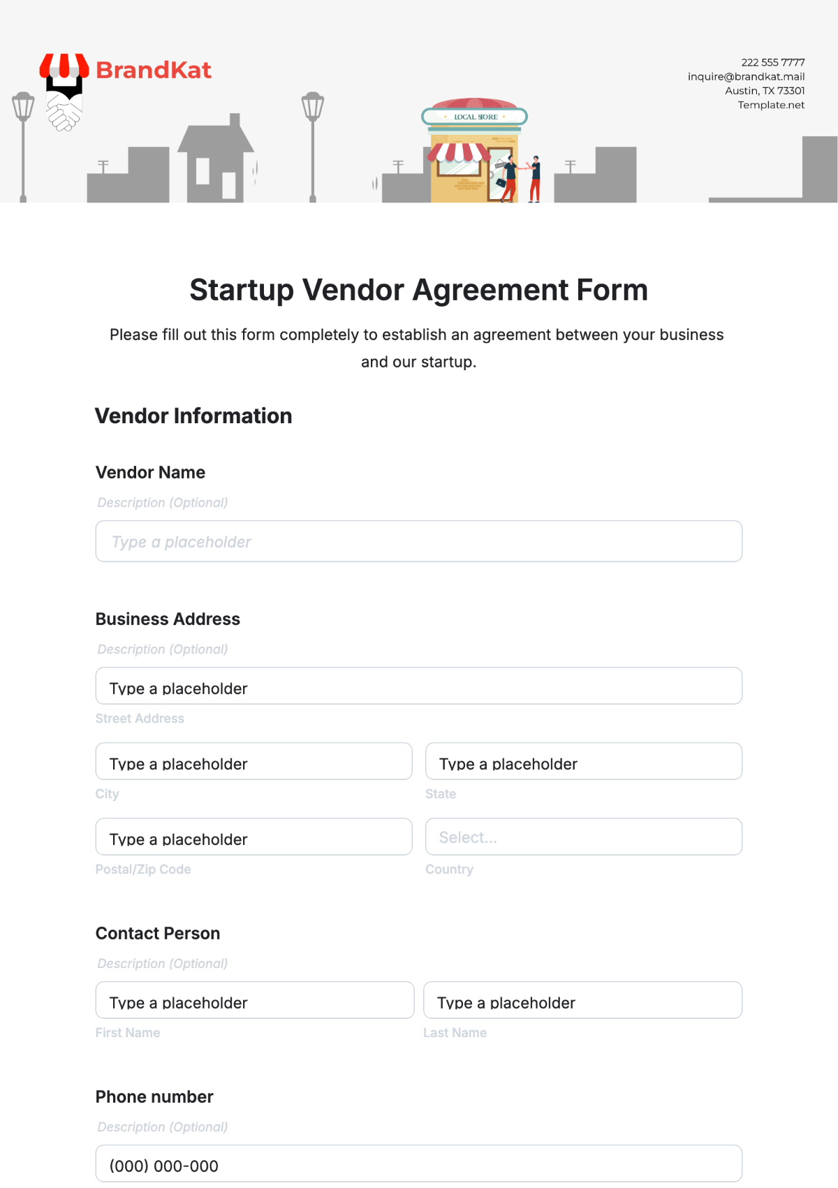 Startup Vendor Agreement Form Template