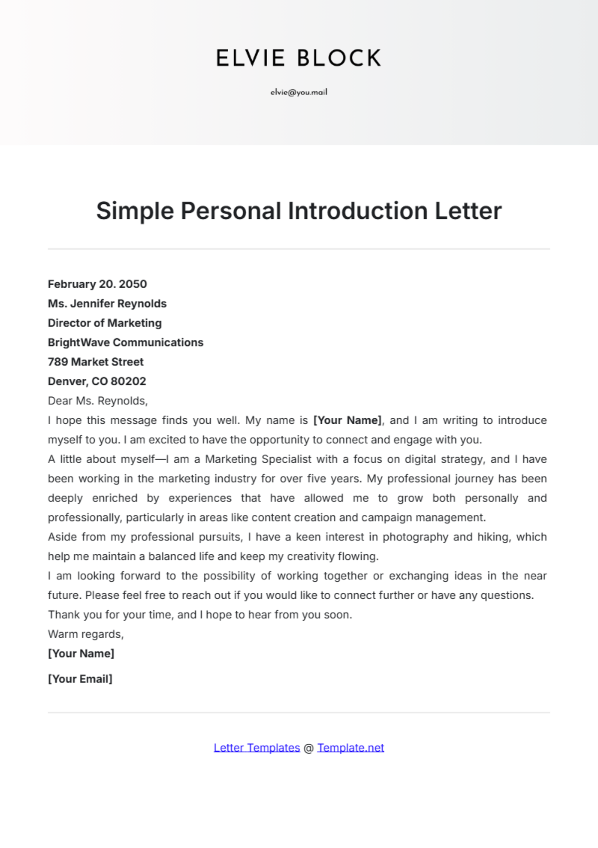 Simple Personal Introduction Letter Template