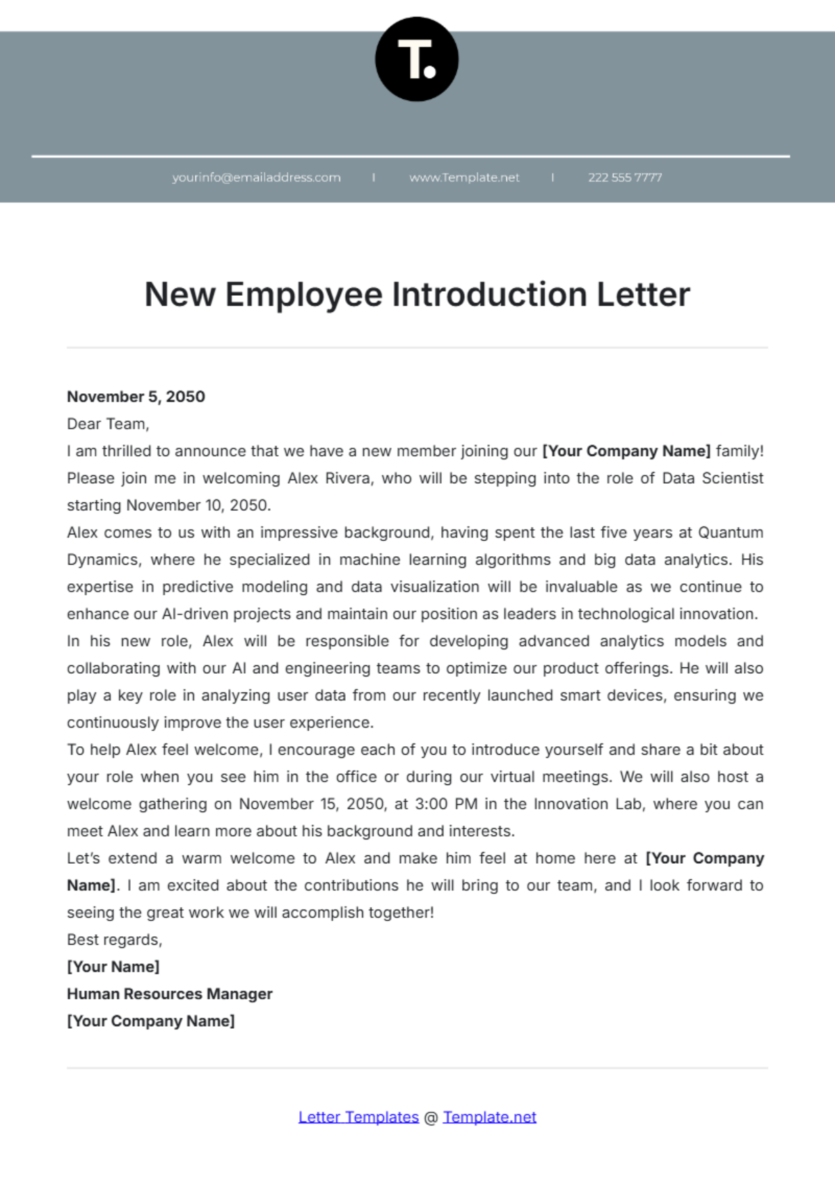 New Employee Introduction Letter Template