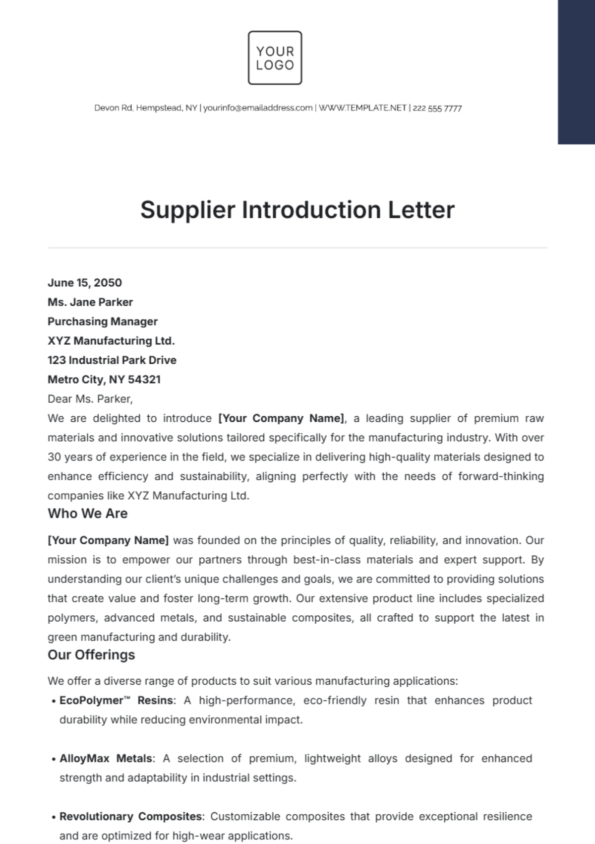 Supplier Introduction Letter Template