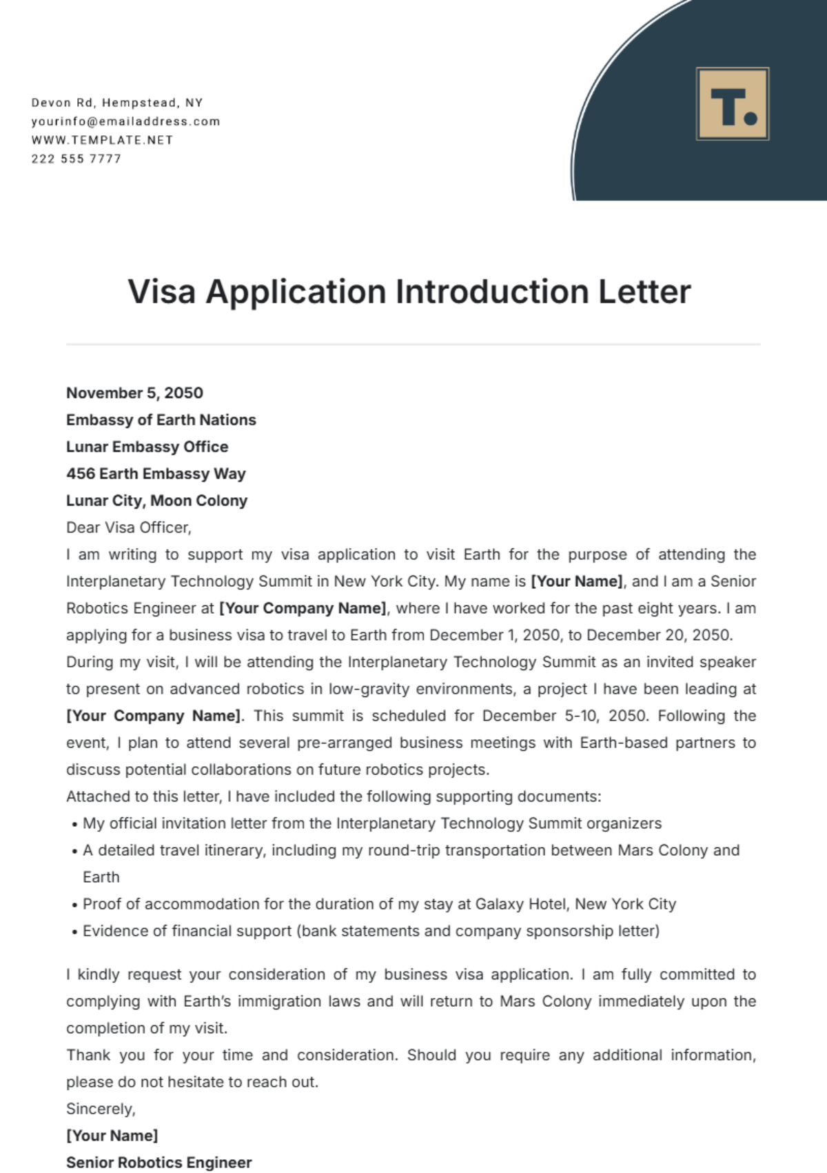 Visa Application Introduction Letter Template - Edit Online & Download