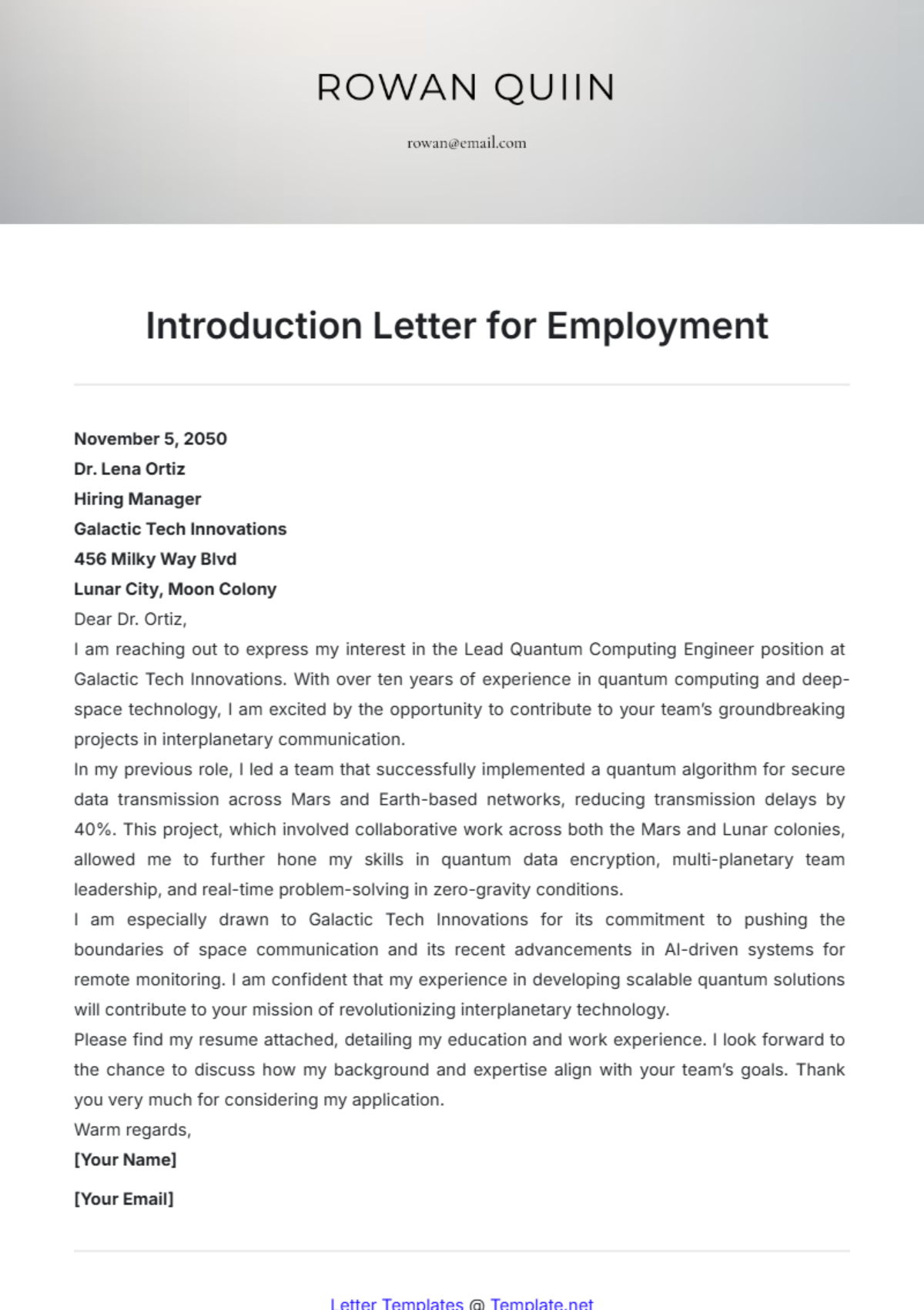 Introduction Letter for Employment Template - Edit Online & Download