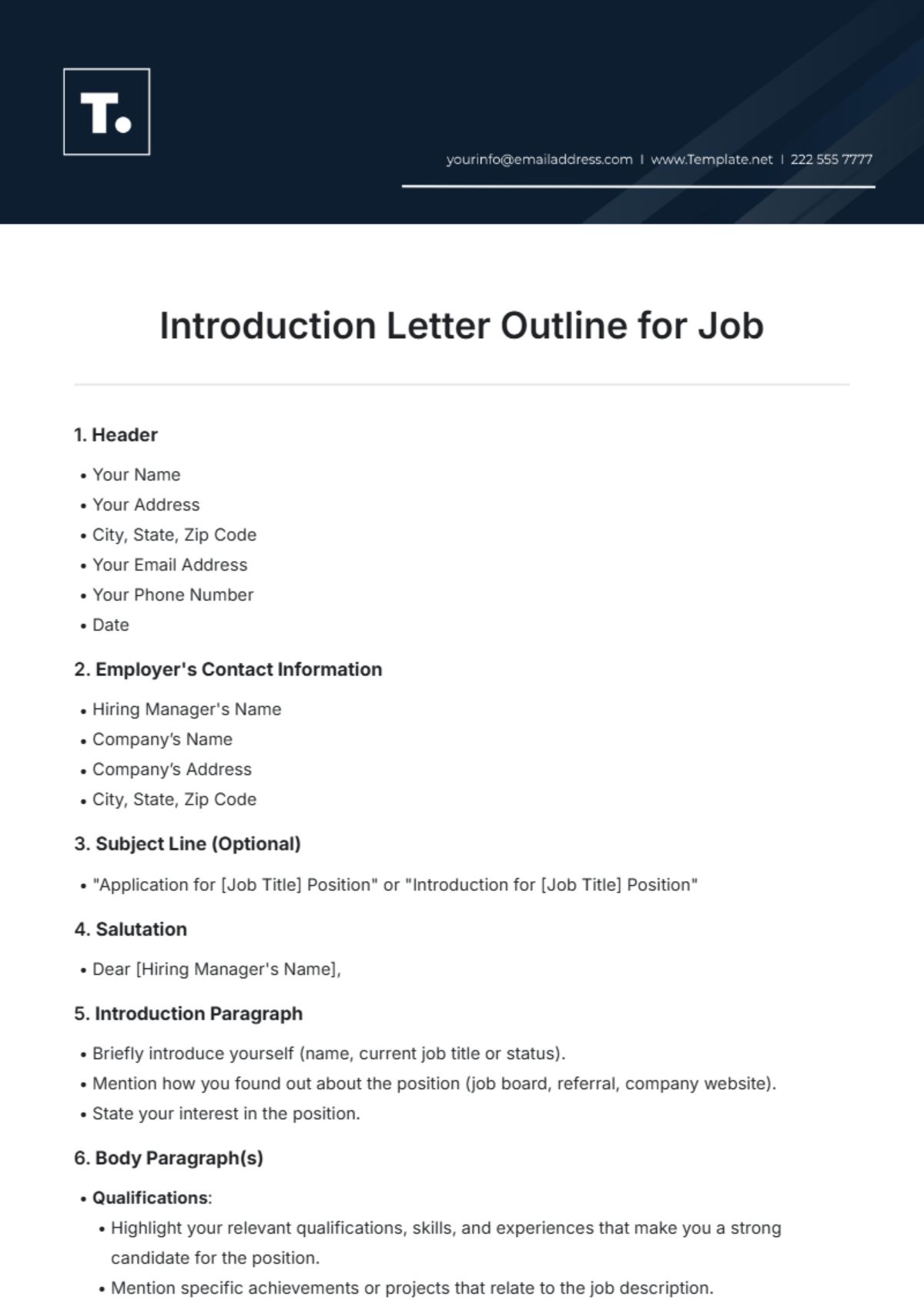 Introduction Letter Outline for Job Template