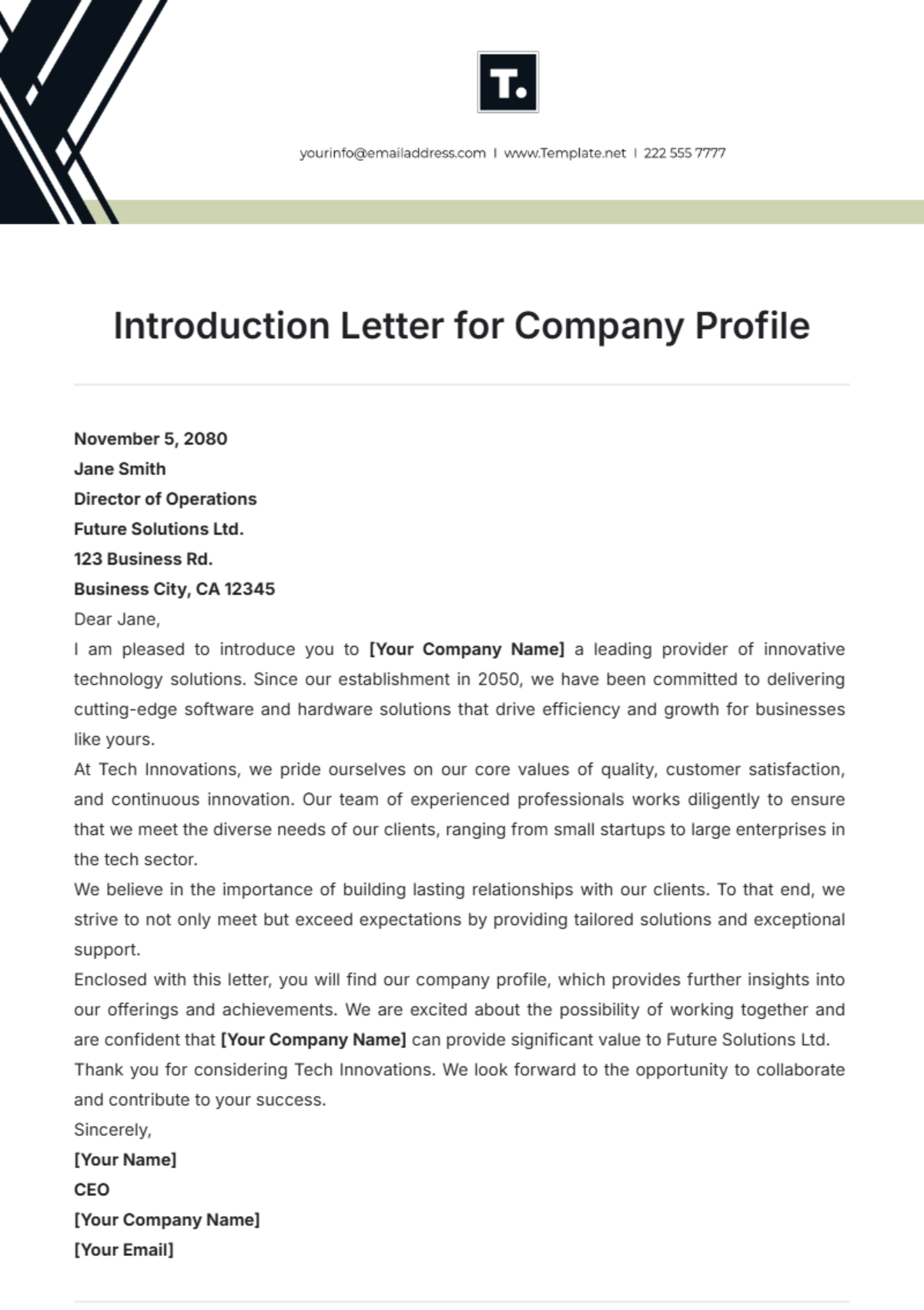 Introduction Letter for Company Profile Template