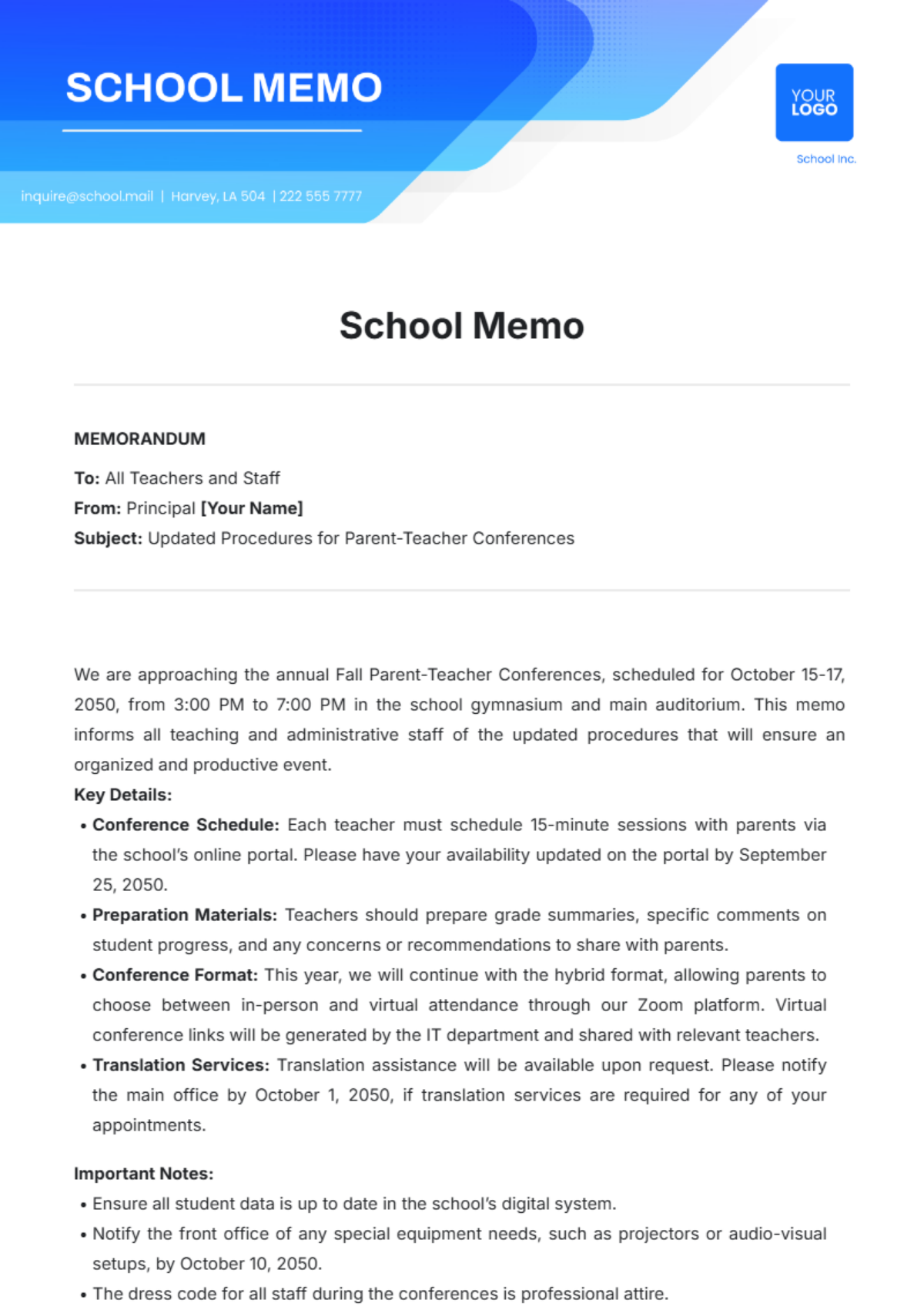 School Memo Template