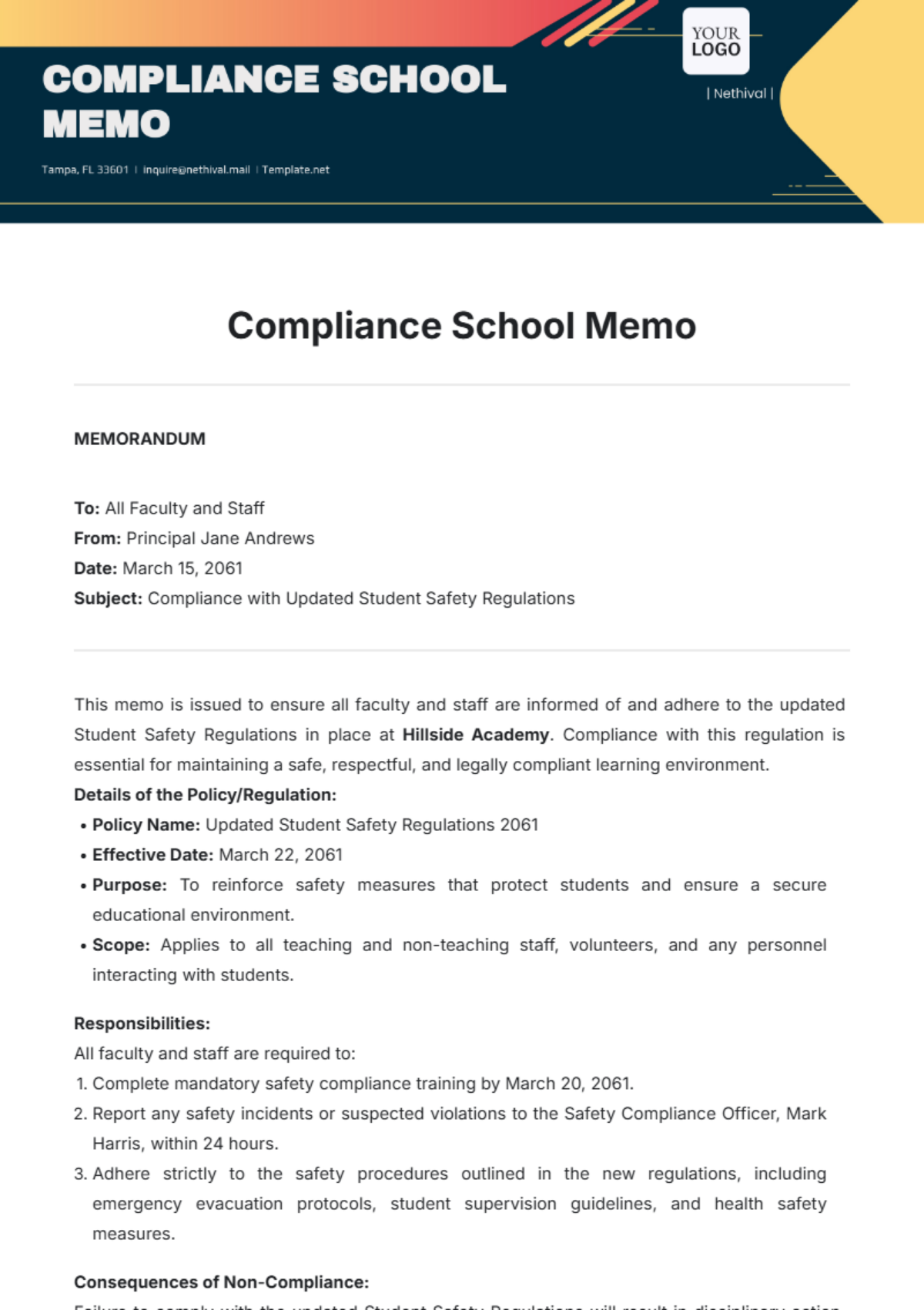 Compliance School Memo Template