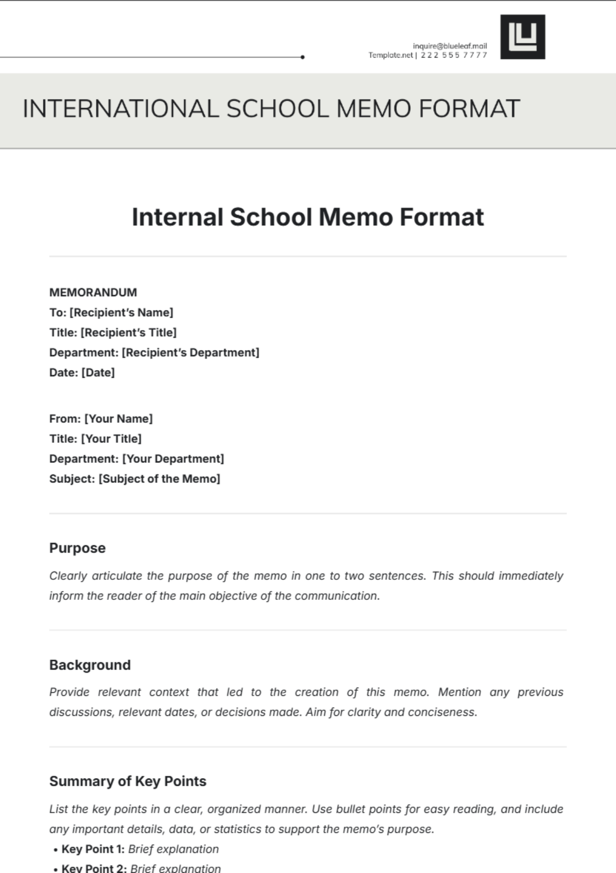 Internal School Memo  Format Template