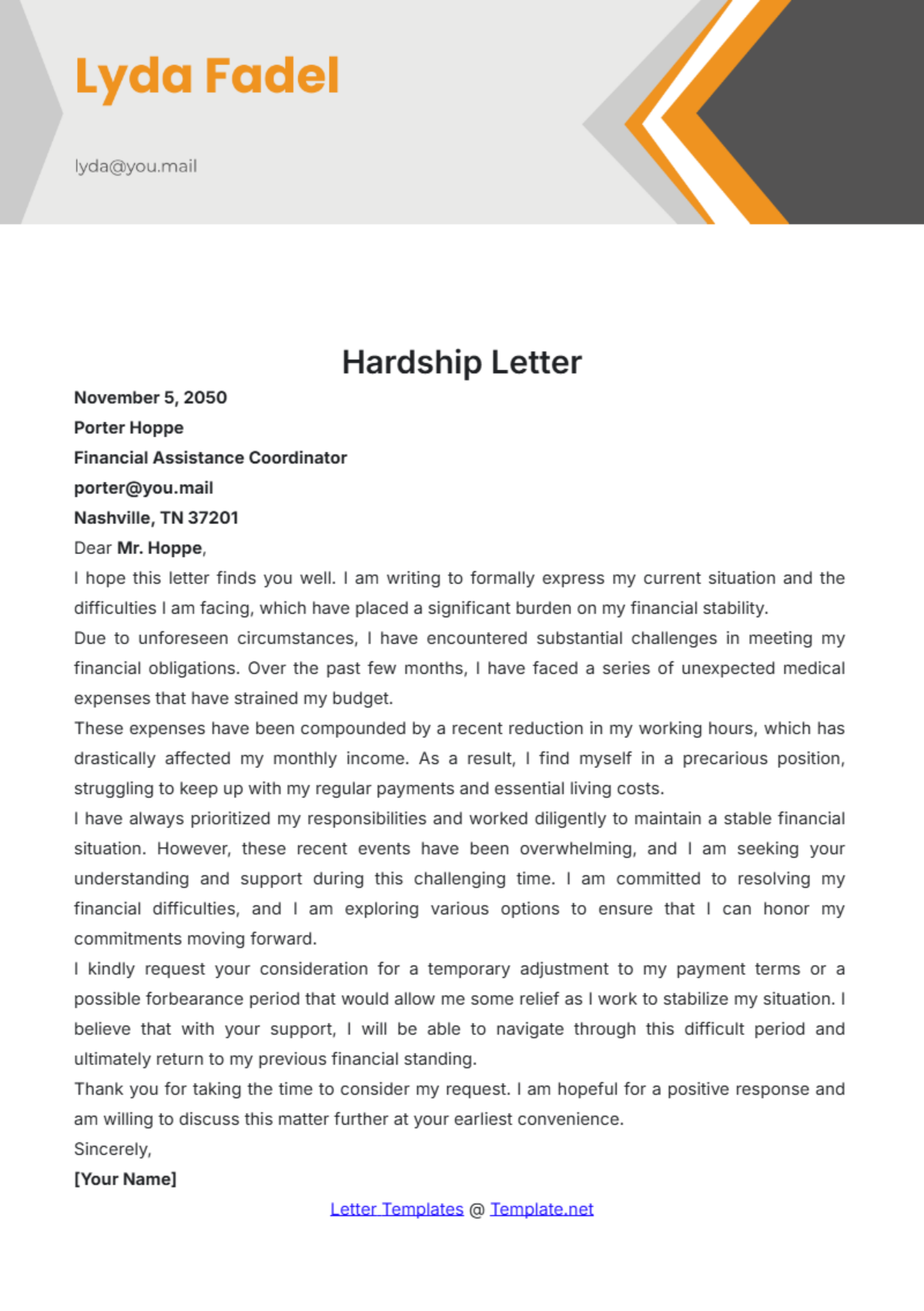 Hardship Letter Template