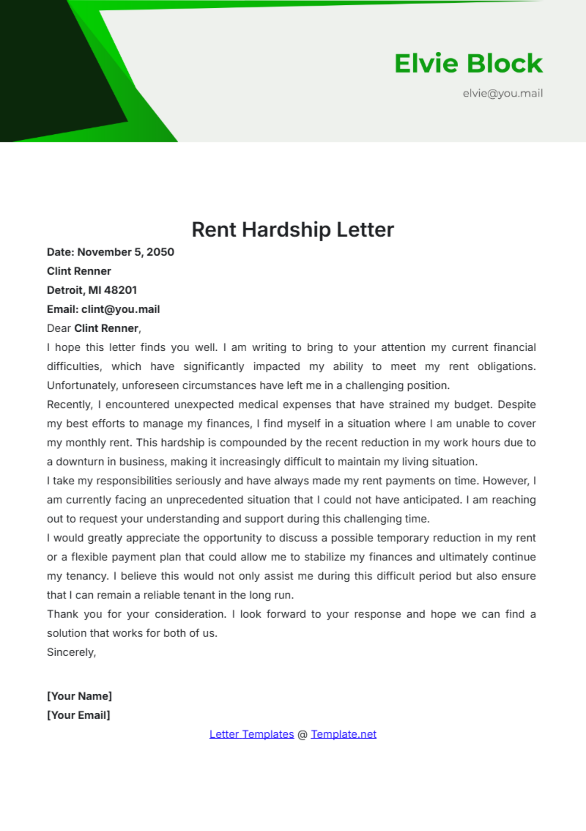 Rent Hardship Letter Template