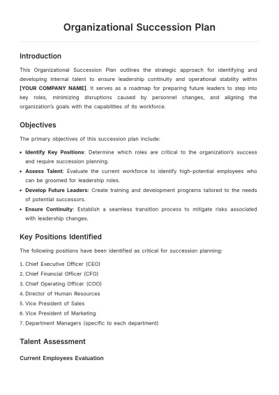Free Organizational Succession Plan Template to Edit Online