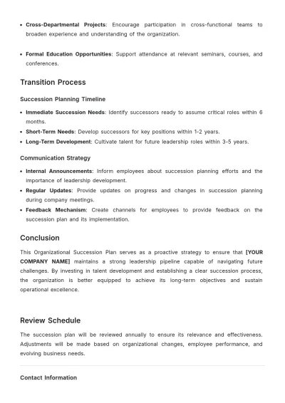 Free Organizational Succession Plan Template to Edit Online