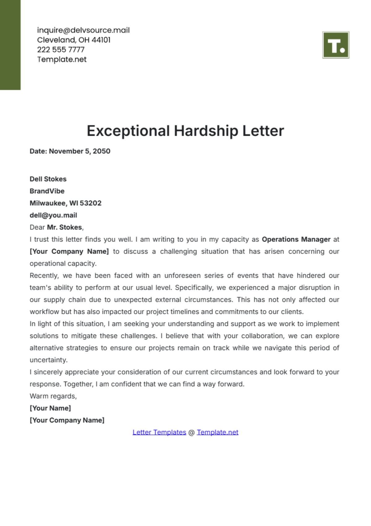 Exceptional Hardship Letter Template