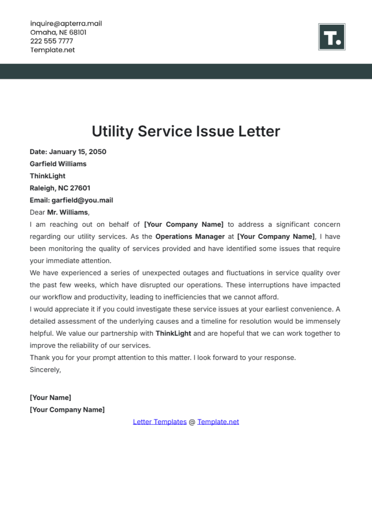 Utility Hardship Letter Template