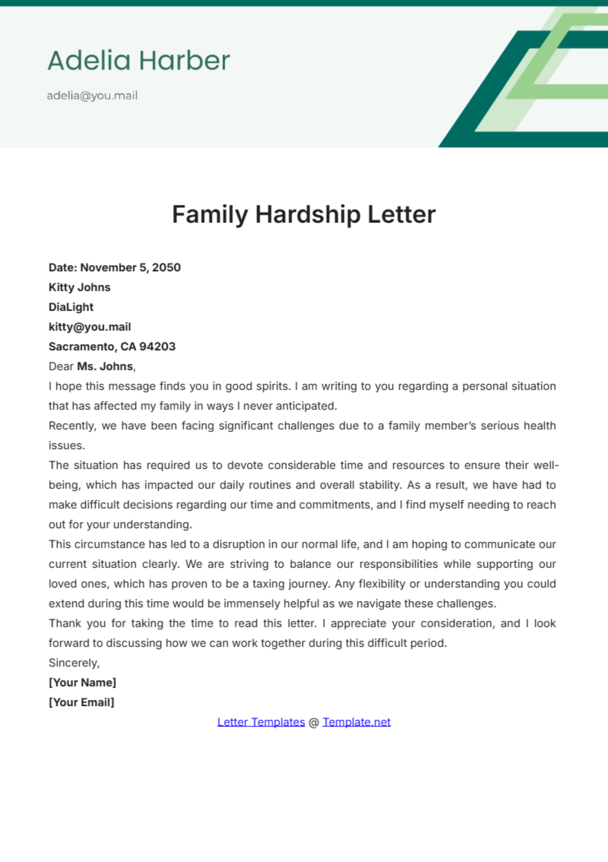 Family Hardship Letter Template - Edit Online & Download