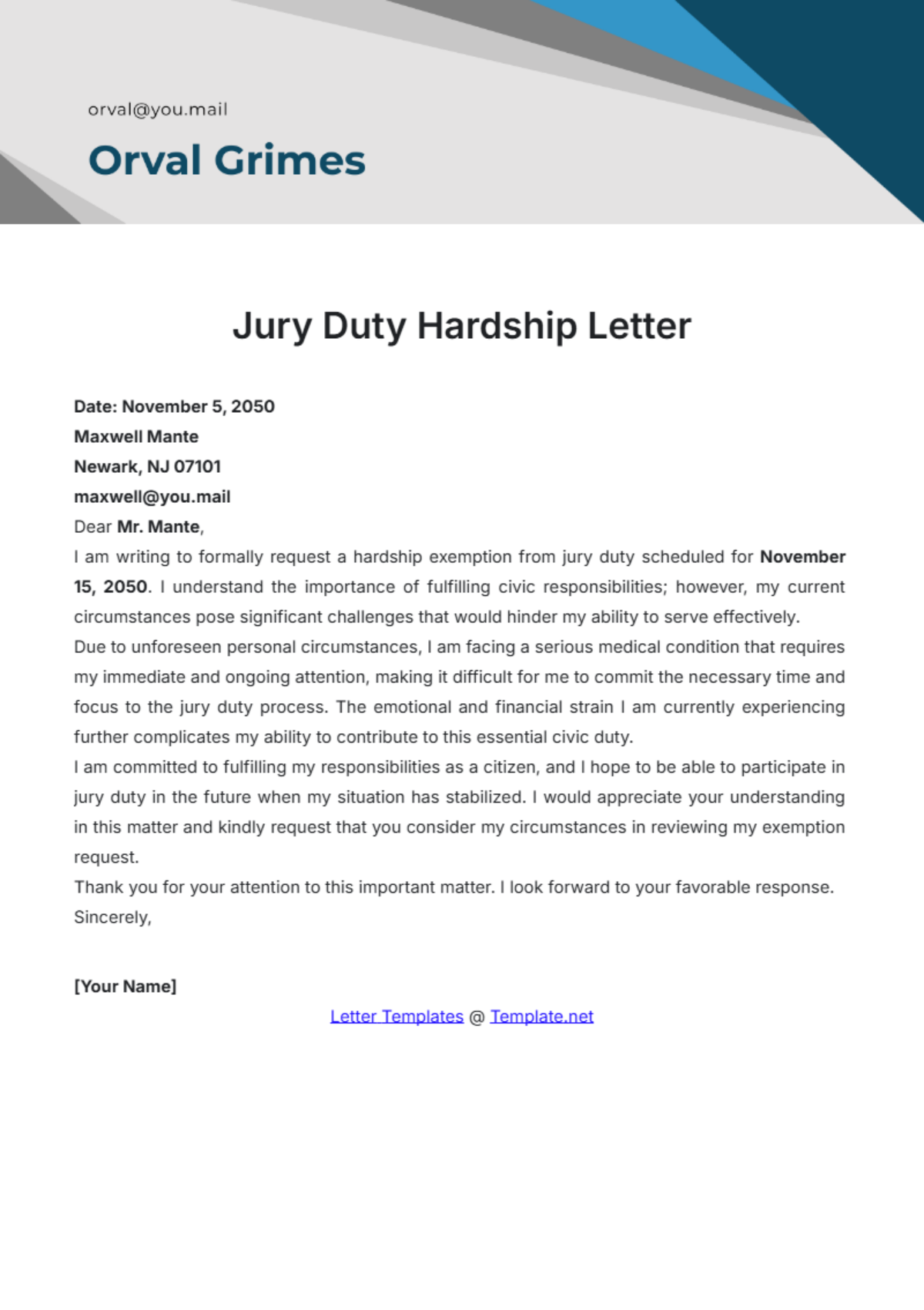 Jury Duty Hardship Letter Template - Edit Online & Download