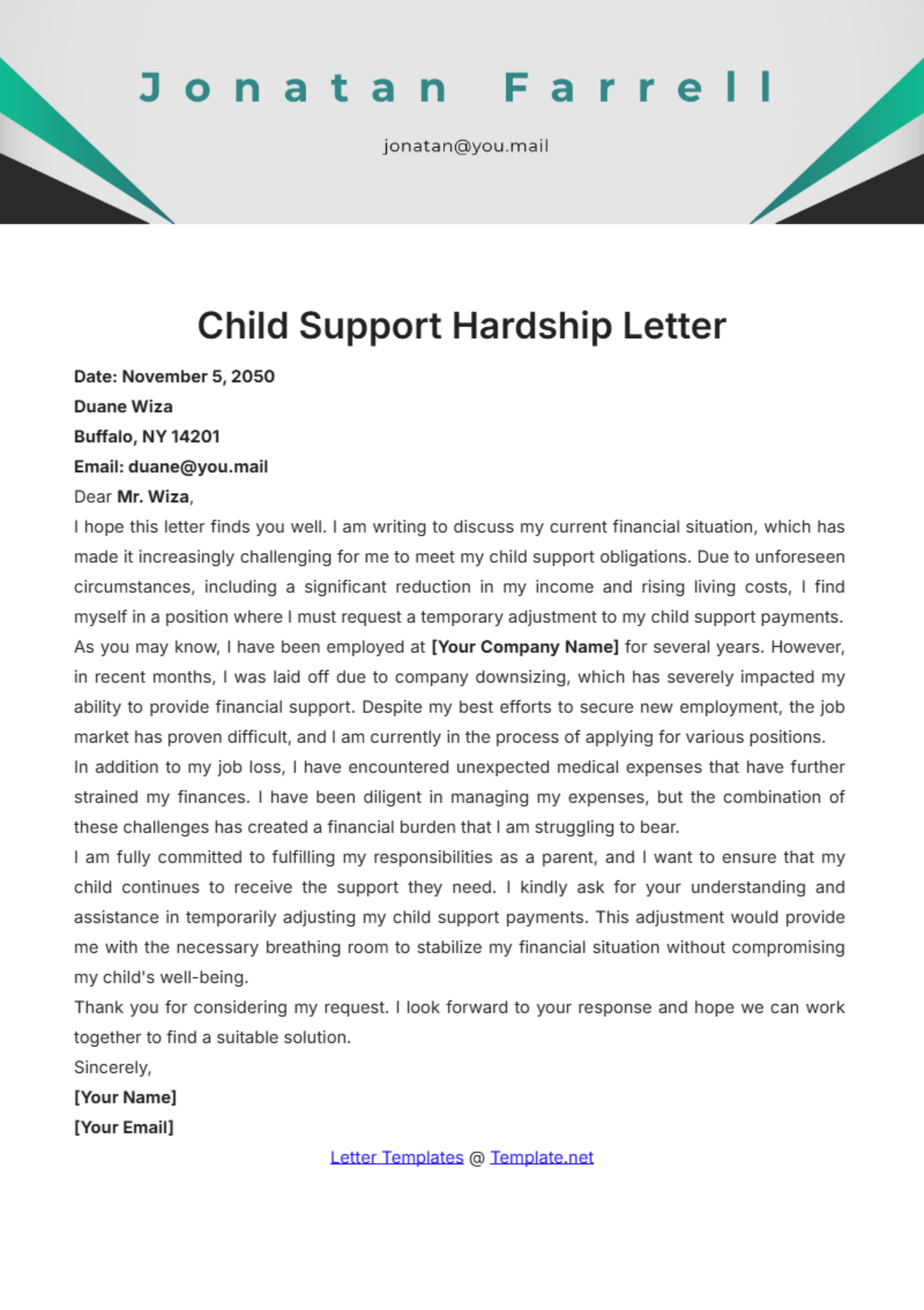 Child Support Hardship Letter Template - Edit Online & Download