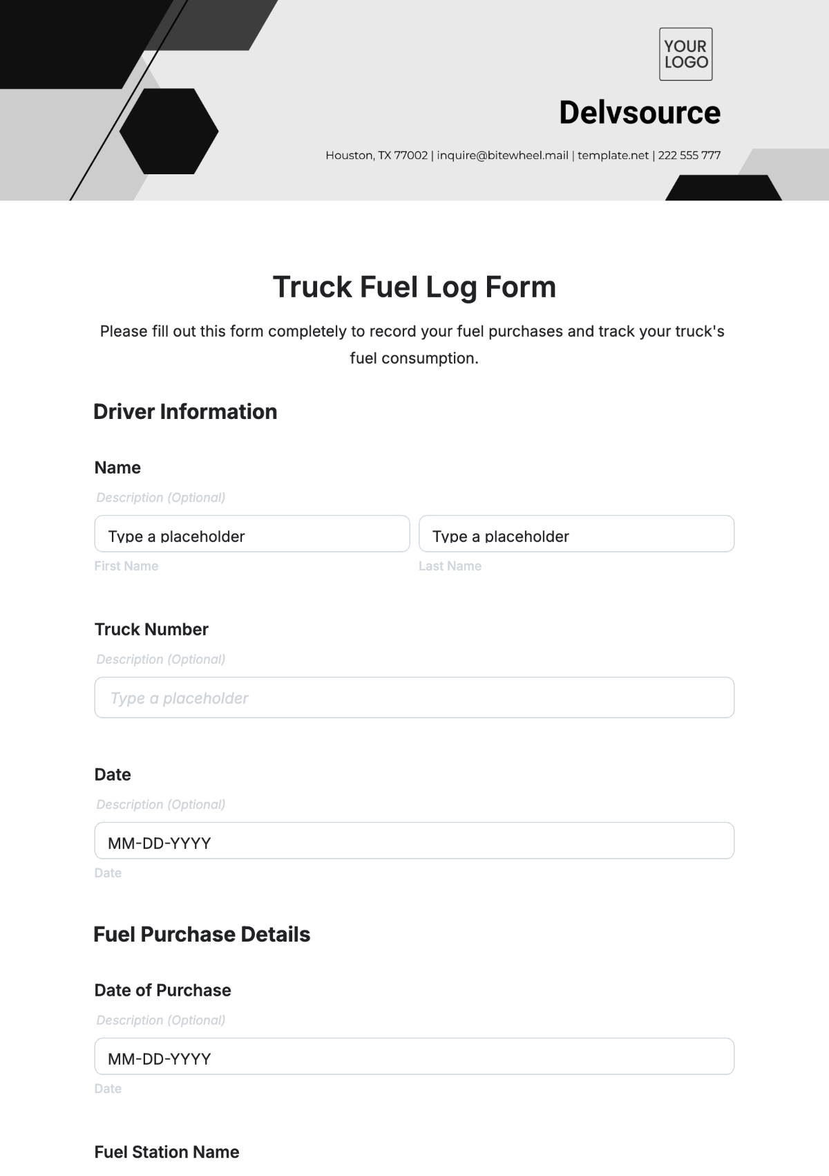 Truck Fuel Log Form Template - Edit Online & Download