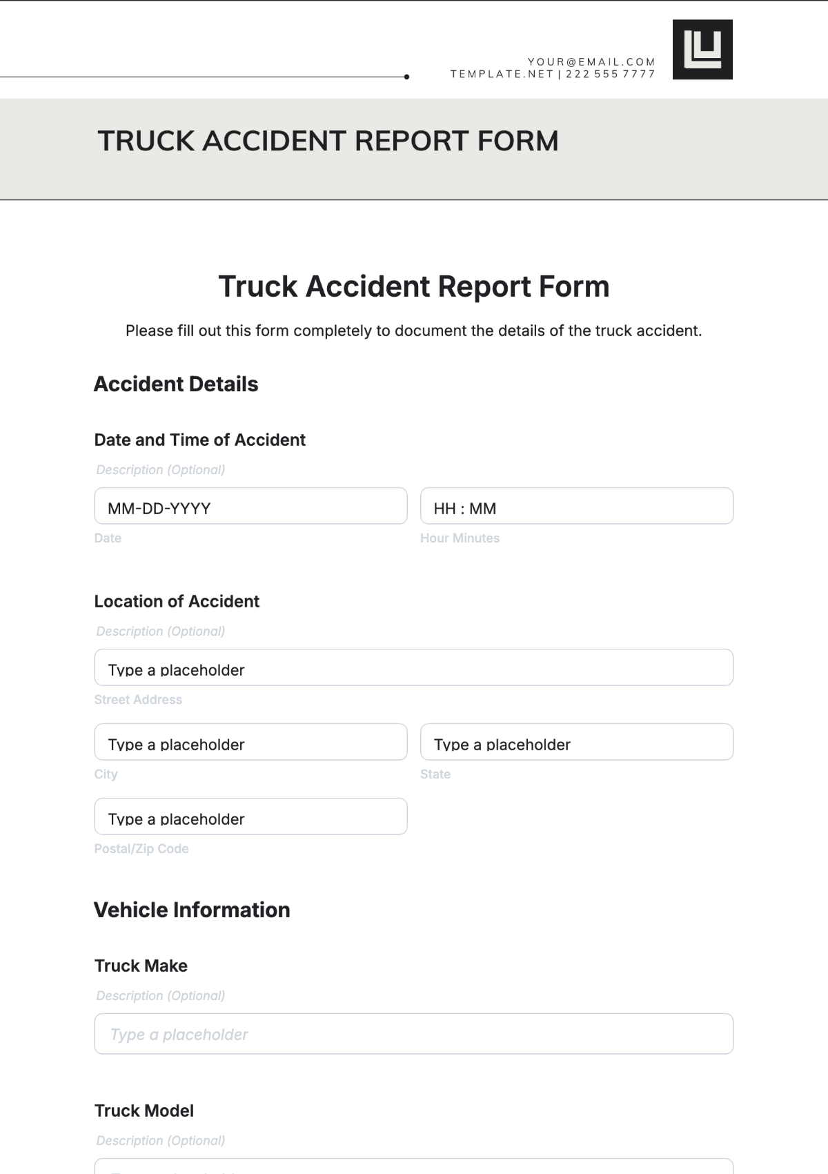 Truck Accident Report Form Template - Edit Online & Download