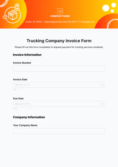 Free Trucking Company Invoice Form Template to Edit Online