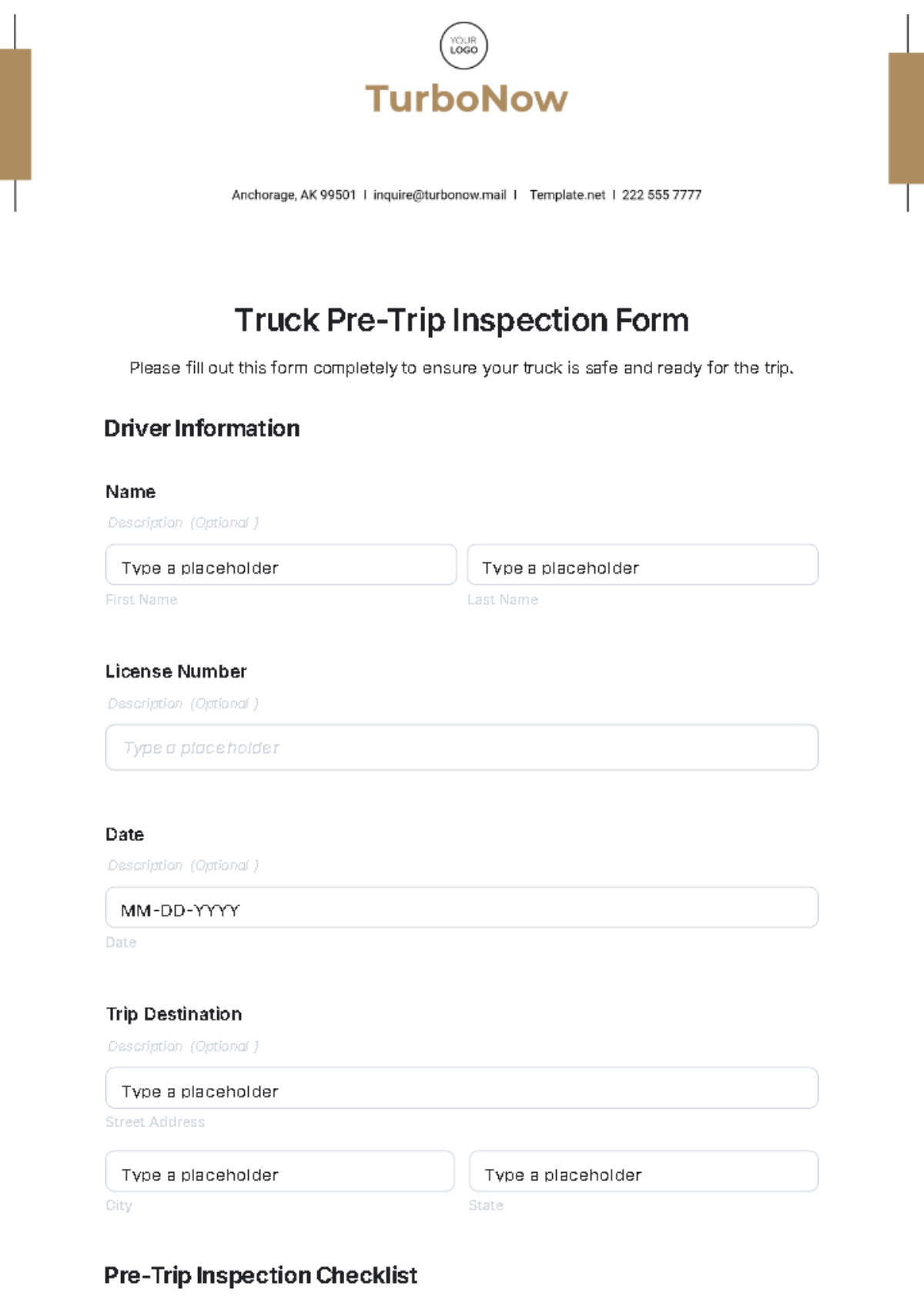 Truck Pre-Trip Inspection Form Template - Edit Online & Download