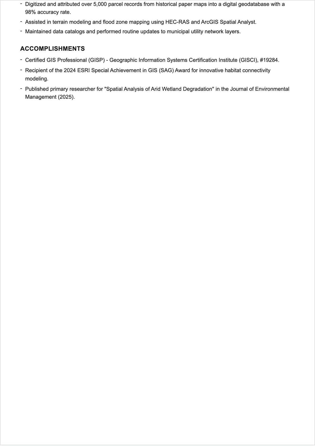 Free GIS ATS Resume Template, AI Resume Builder