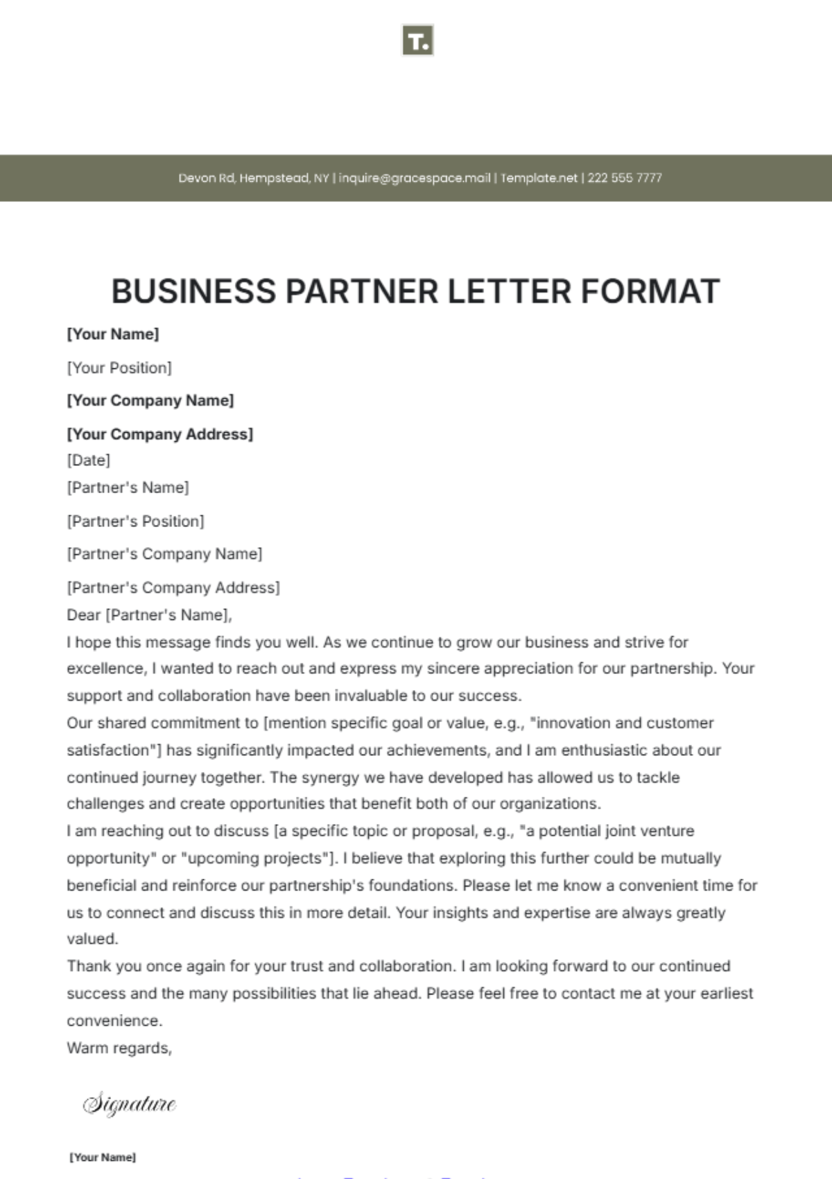 Business Partner Letter Format Template