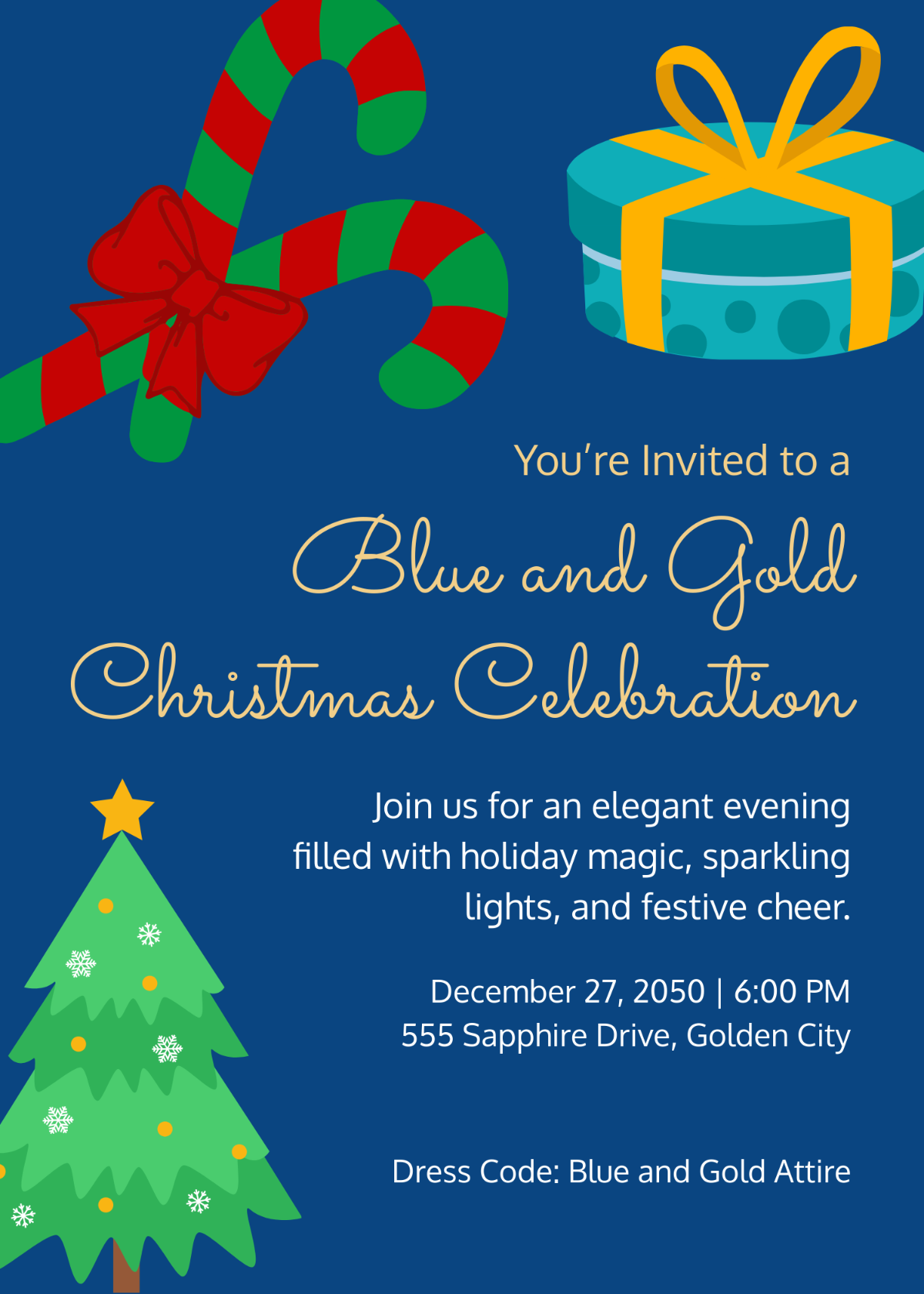 Blue and Gold Christmas Invitation Template