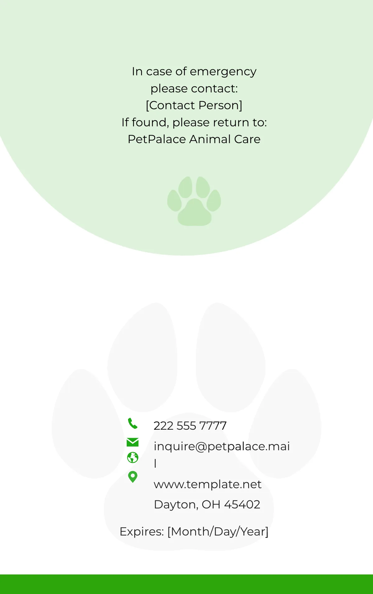 Free Animal Care ID Card Template to Edit Online
