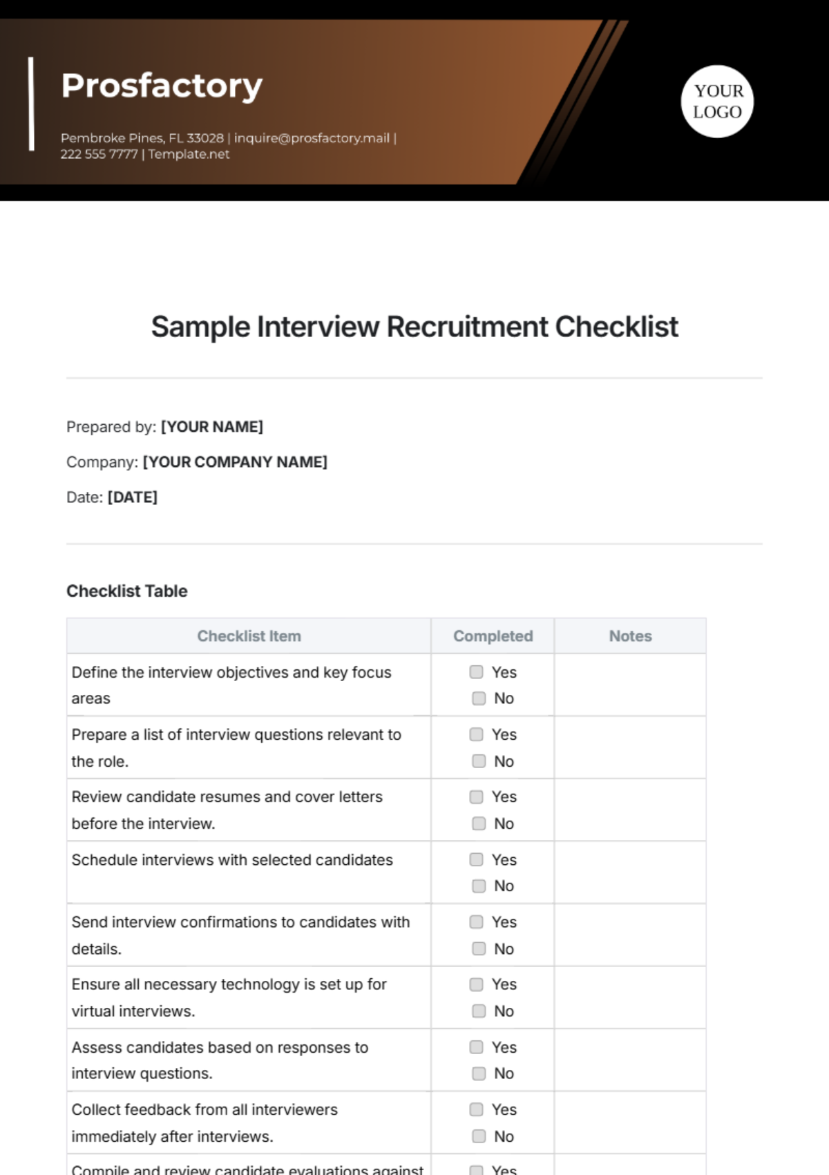 Sample Interview Recruitment Checklist Template - Edit Online & Download